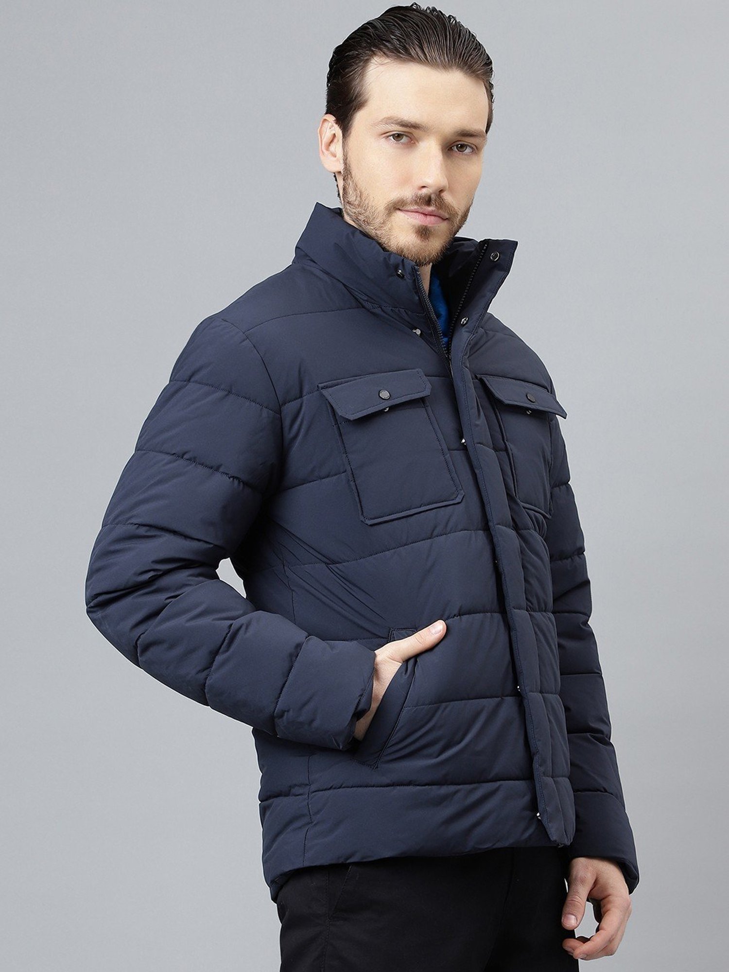 Woods Navy Regular Fit Quilted Jacket