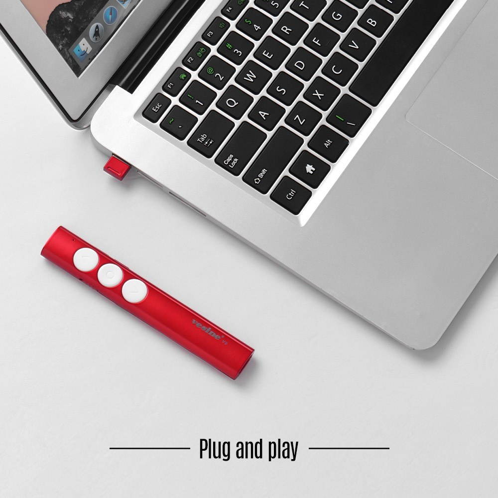 Vesine 2.4GHz RF Wireless Presenter with USB Receiver Red Light Professional PowerPoint PPT Clicker Presentation Remote Control Pointer Pen Support Hyperlink Volume Control Rechargeable for School & O