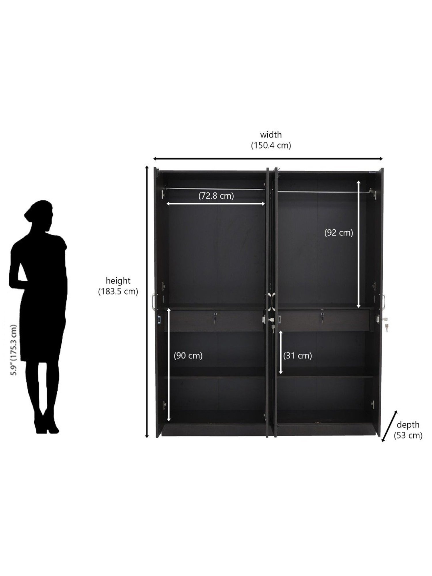 Nilkamal Riva New Wenge Engineered Wood 4 Door Wardrobe