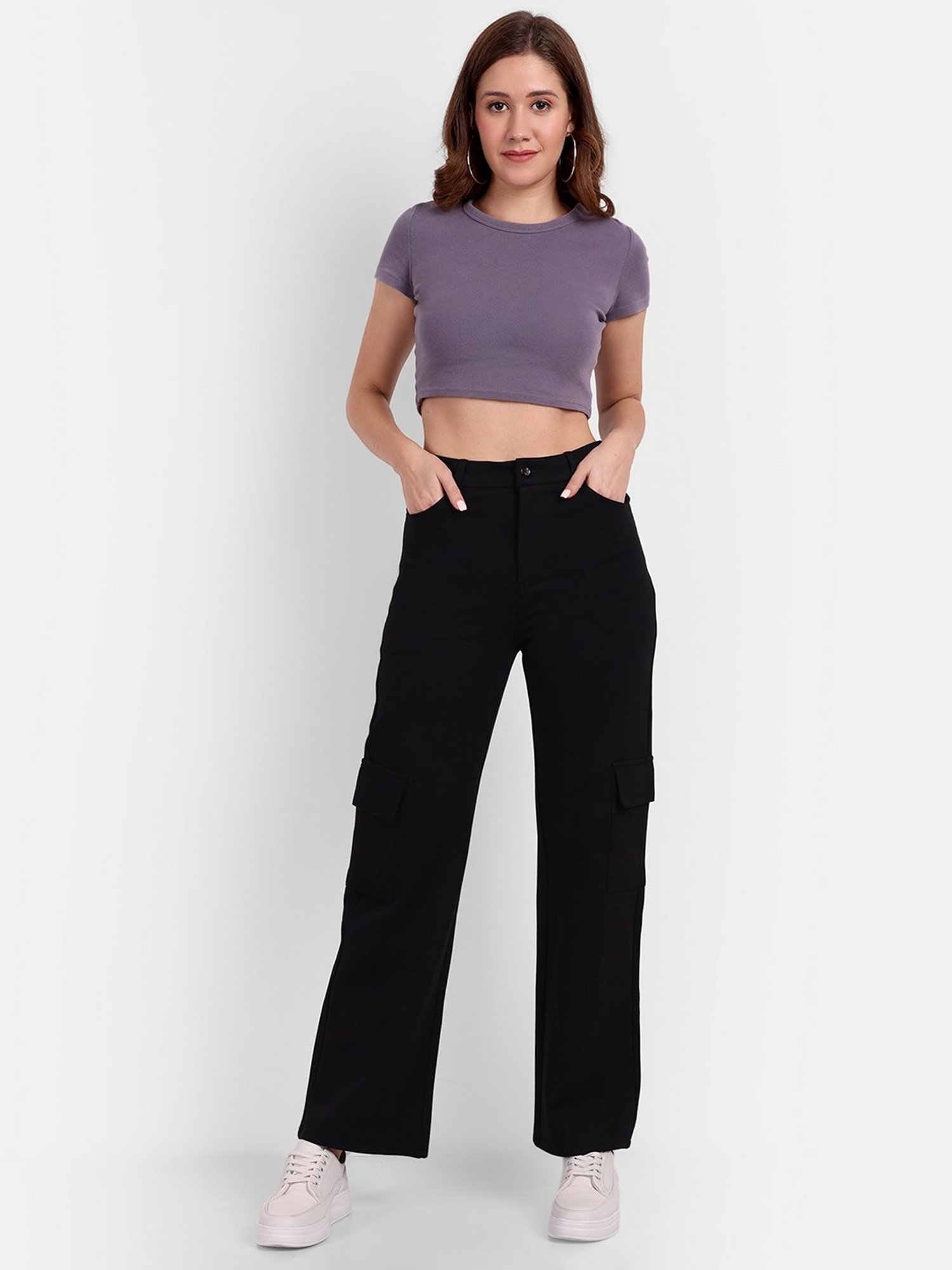 Broadstar Black Relaxed Fit High Rise Cargo Pants