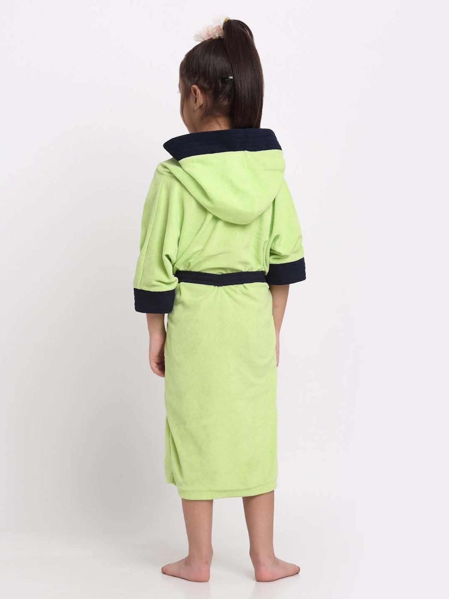 Creeva Melodious Black & Turkish Micro Terry 225 GSM Kids Hooded Bathrobe 4-5 Years With Pocket