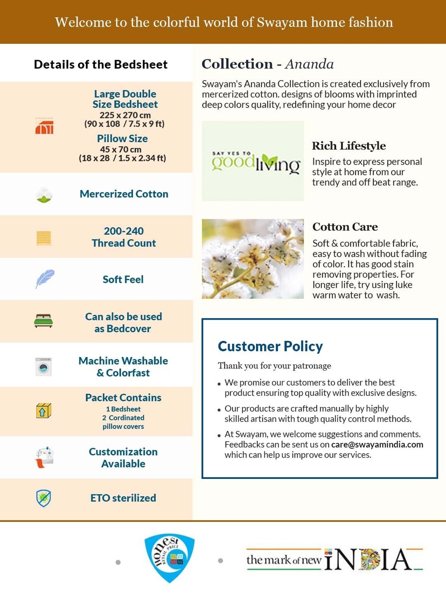 Swayam Ananda Abstract Grey 200 TC Cotton King Bedsheet with 2 Pillow Covers