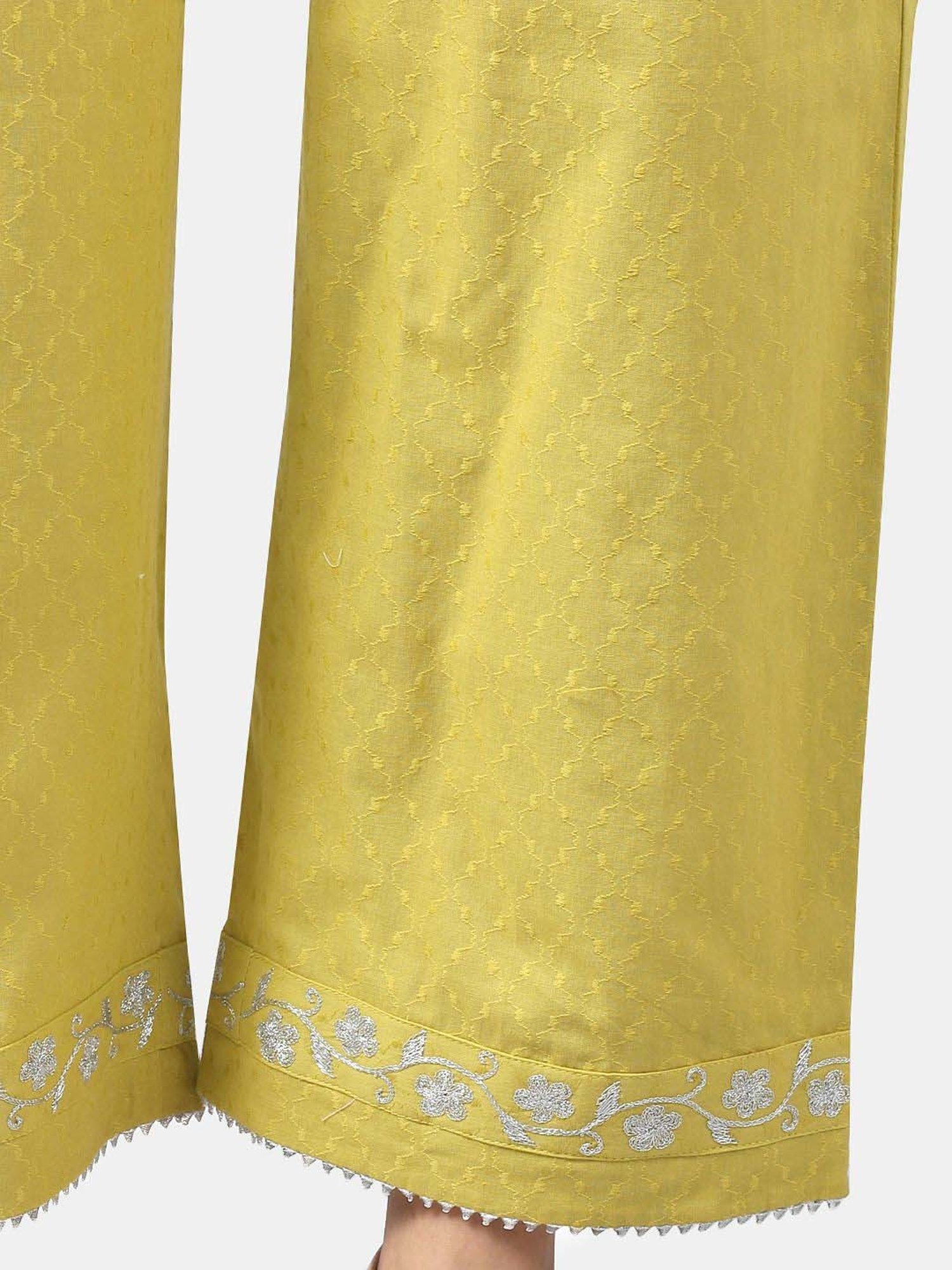 DART STUDIO Green Cotton Embroidered Palazzos