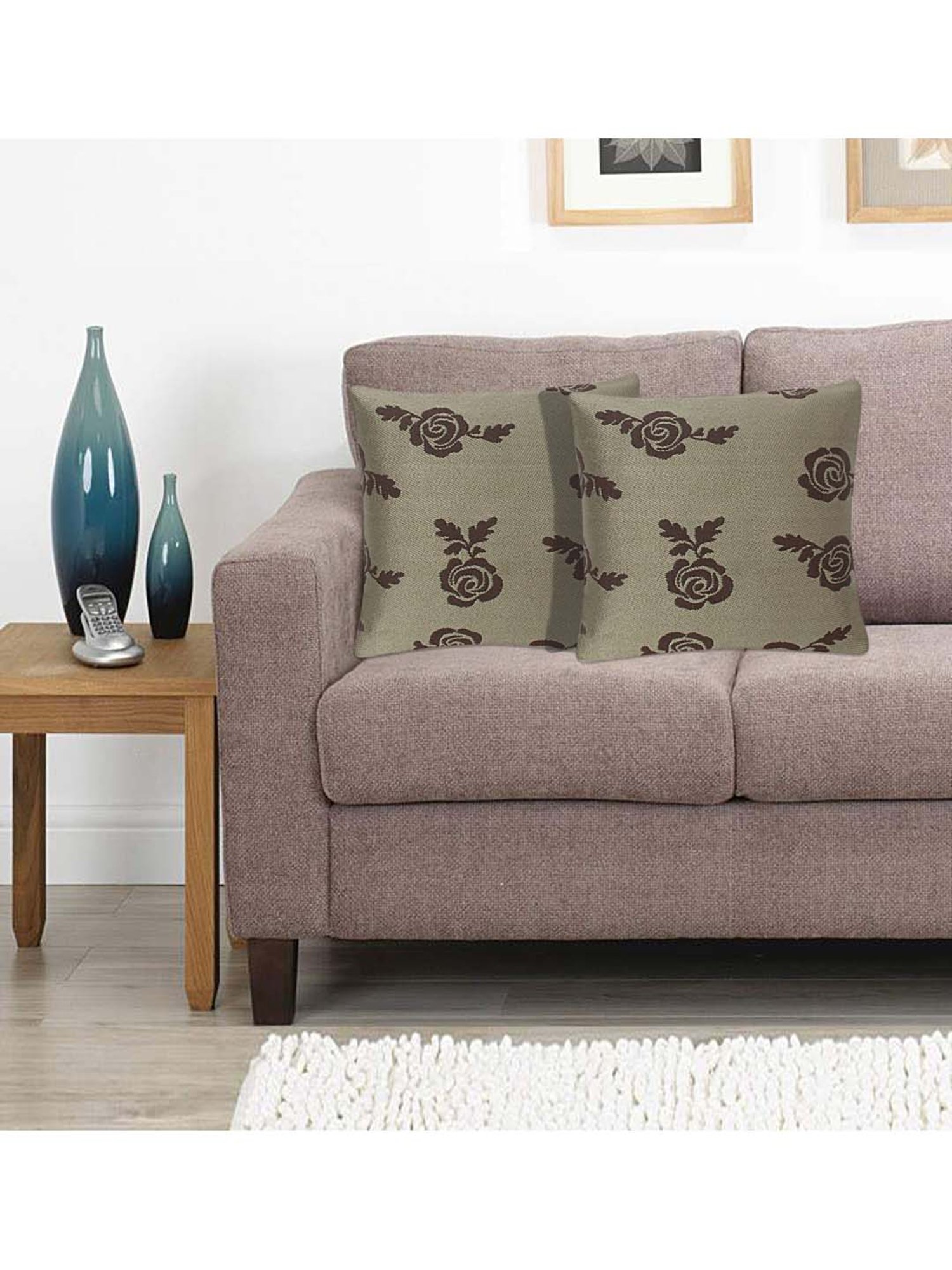 Saral Home Gold & Brown Polyester Cushion Covers - Set of 2