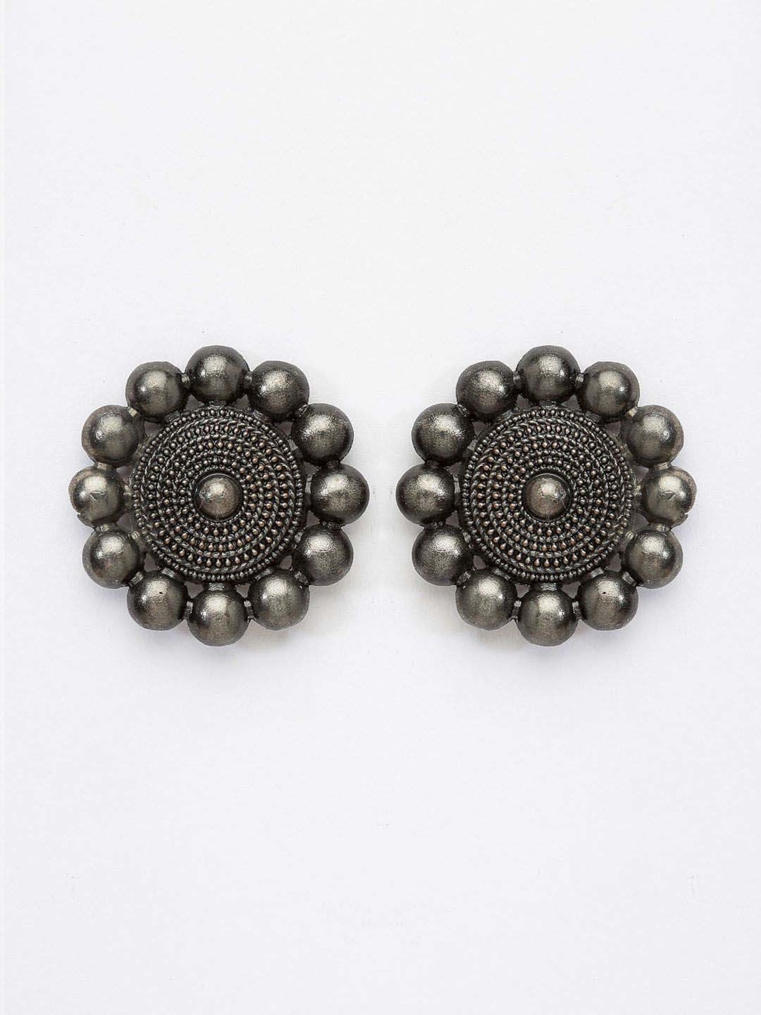 Panash Oxidized Silver-Toned Floral Stud Earrings