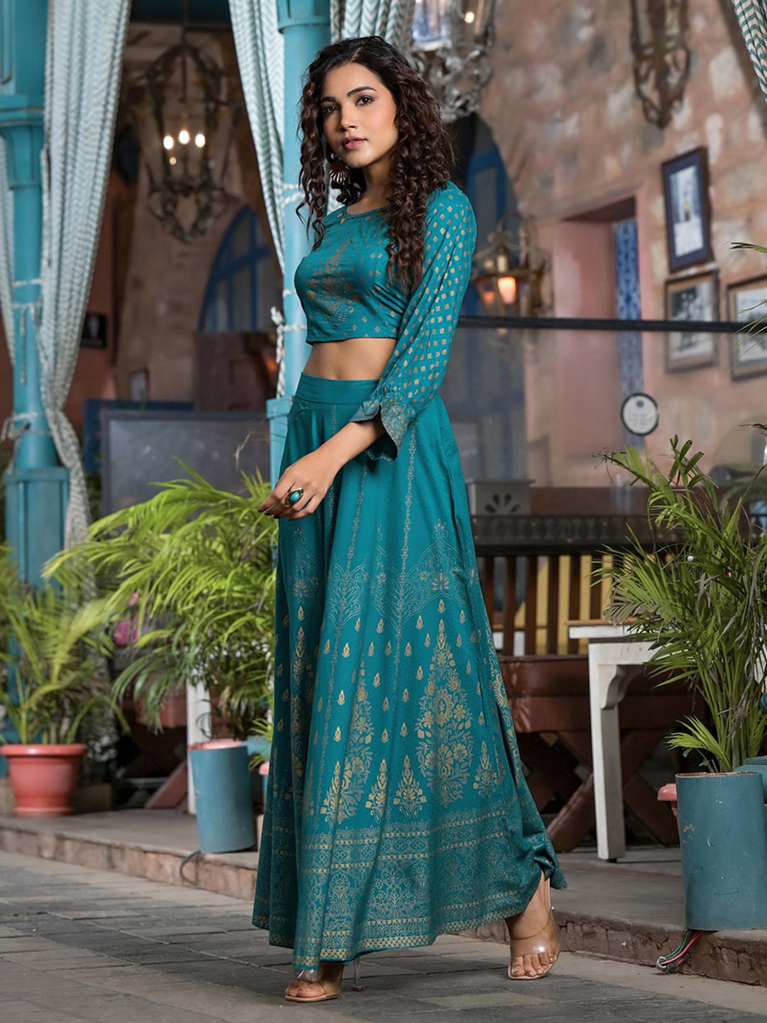 studiorasa Purple Hand Block Print Lehenga Set