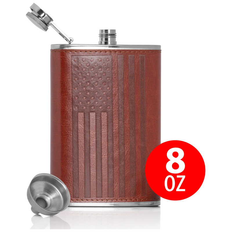 MAXAM® 8oz Stainless Steel Flask w/ Embossed Flag Wrap