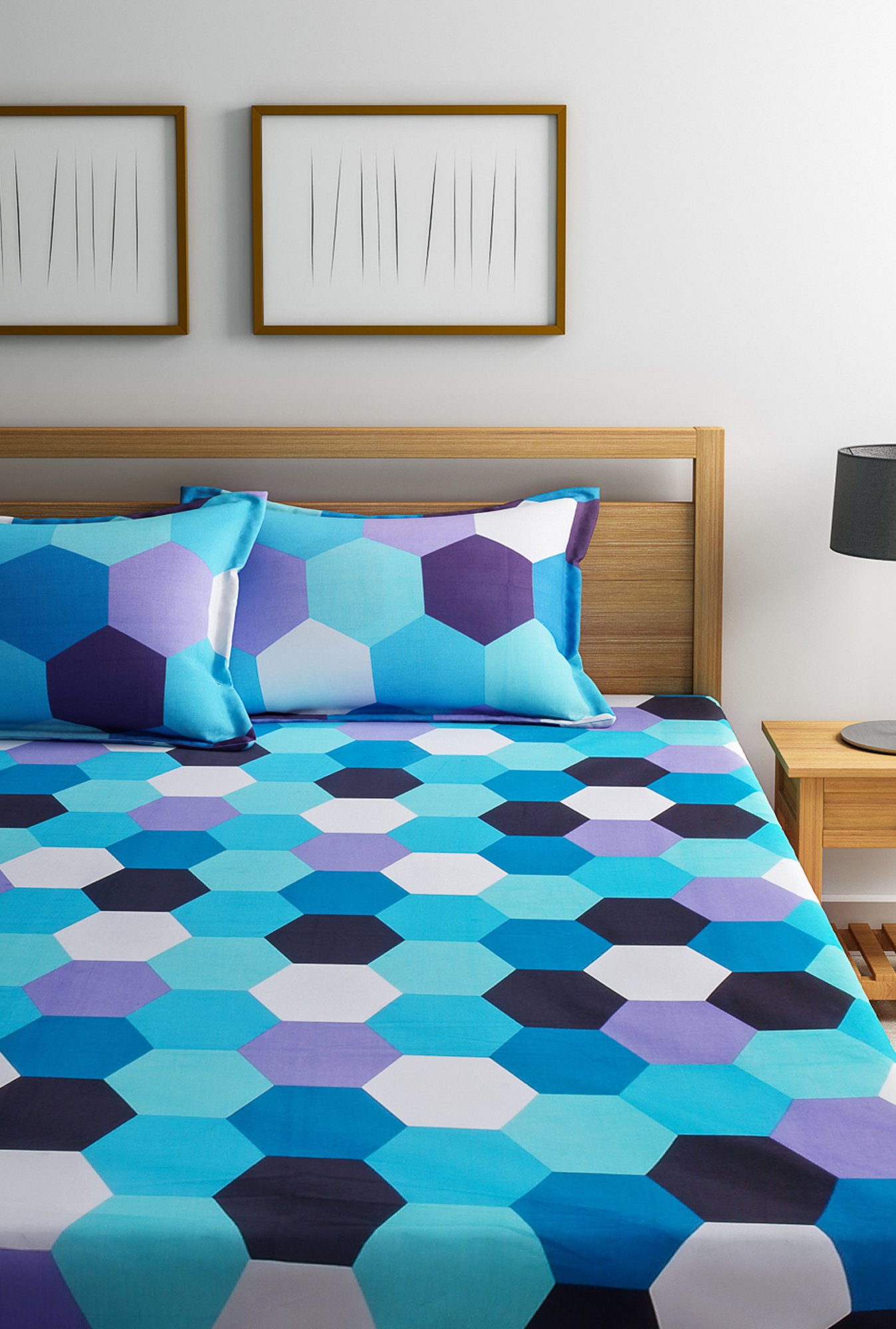 Dreamscape Blue Cotton 144 TC Bed Sheet Set