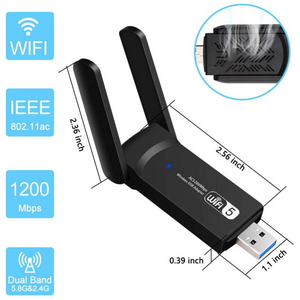 Ochine 1200Mbps Long Range USB WiFi Adapter for PC, Desktop, Laptop of Windows 10/8.1/8/7/XP, MAC, 5GHz USB 3.0 Cradle Dual-frequency Routing Relay Wifi Amplifier