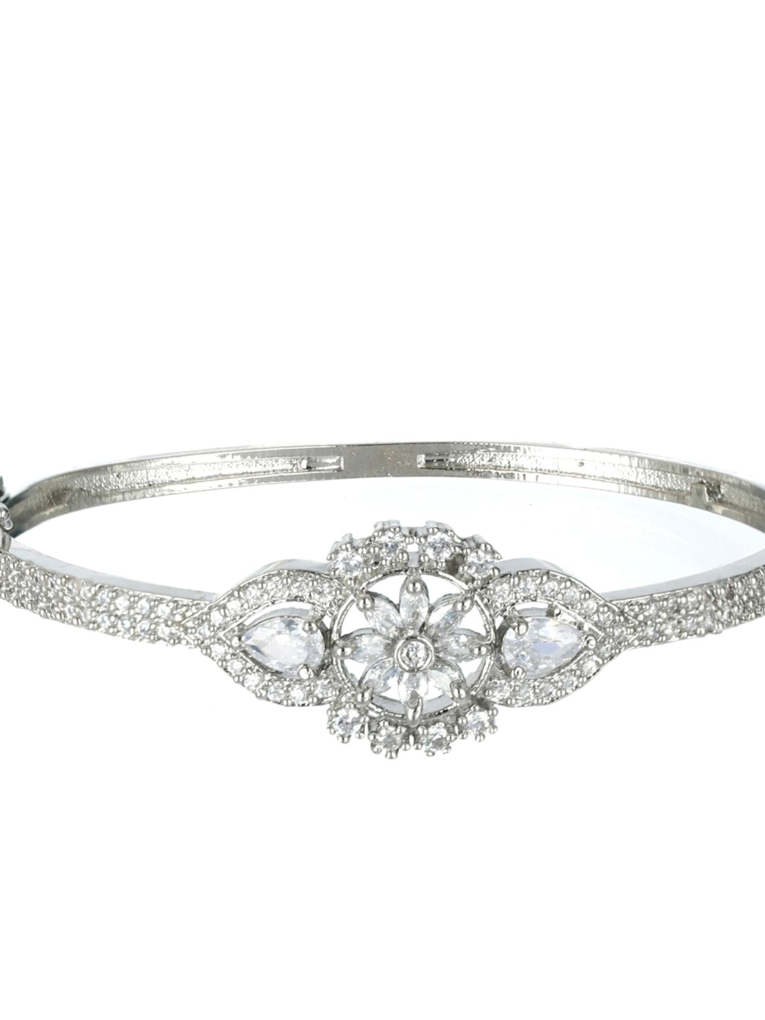 Aatmana Handcrafted Silver-Plated Floral Shaped Bangle Style Bracelet