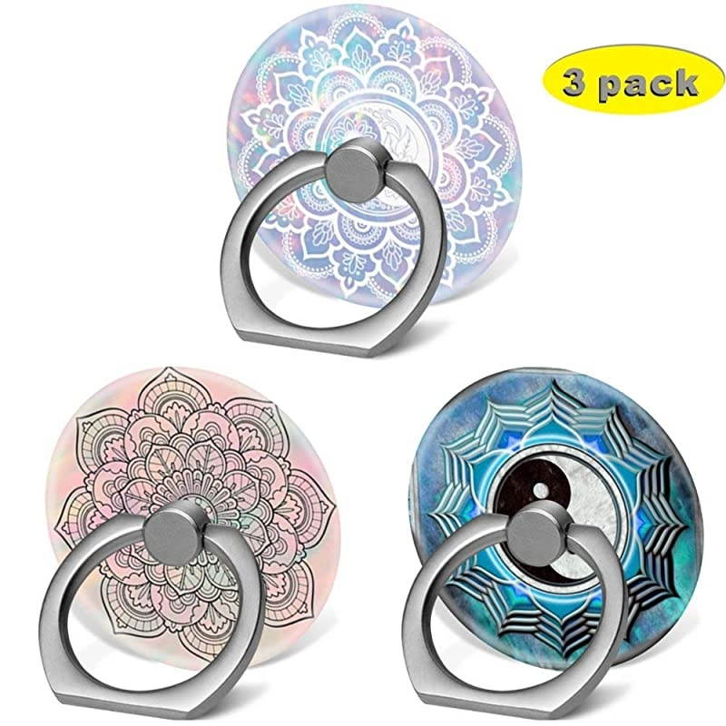 Phone Finger Ring Holder Stand with Car Mount for Smartphone and TabletKickstand 360 Rotation Grip Stand Mandala Flower Marble Rose Gold Yin Yang