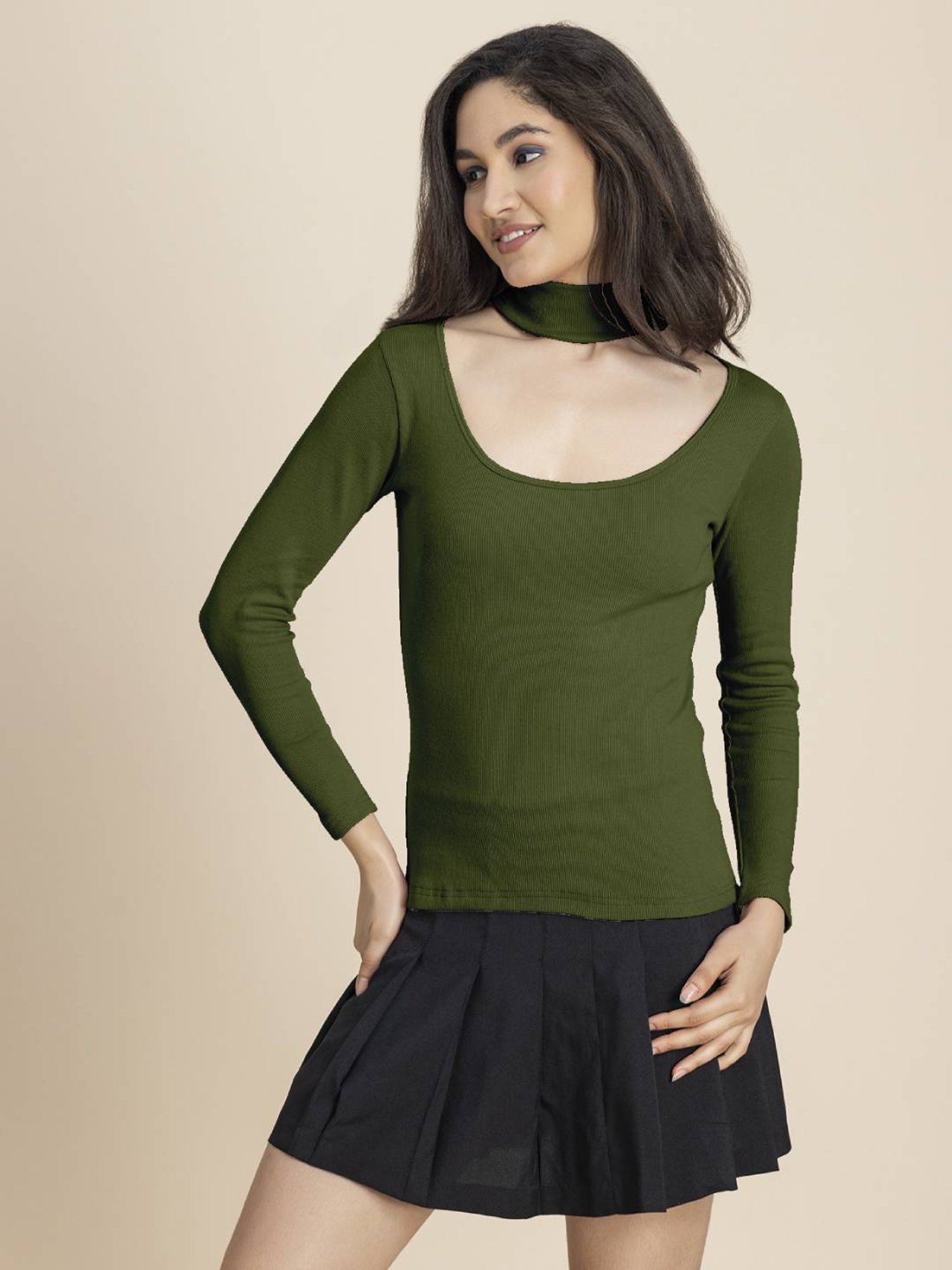 Moomaya Olive Slim Fit Top