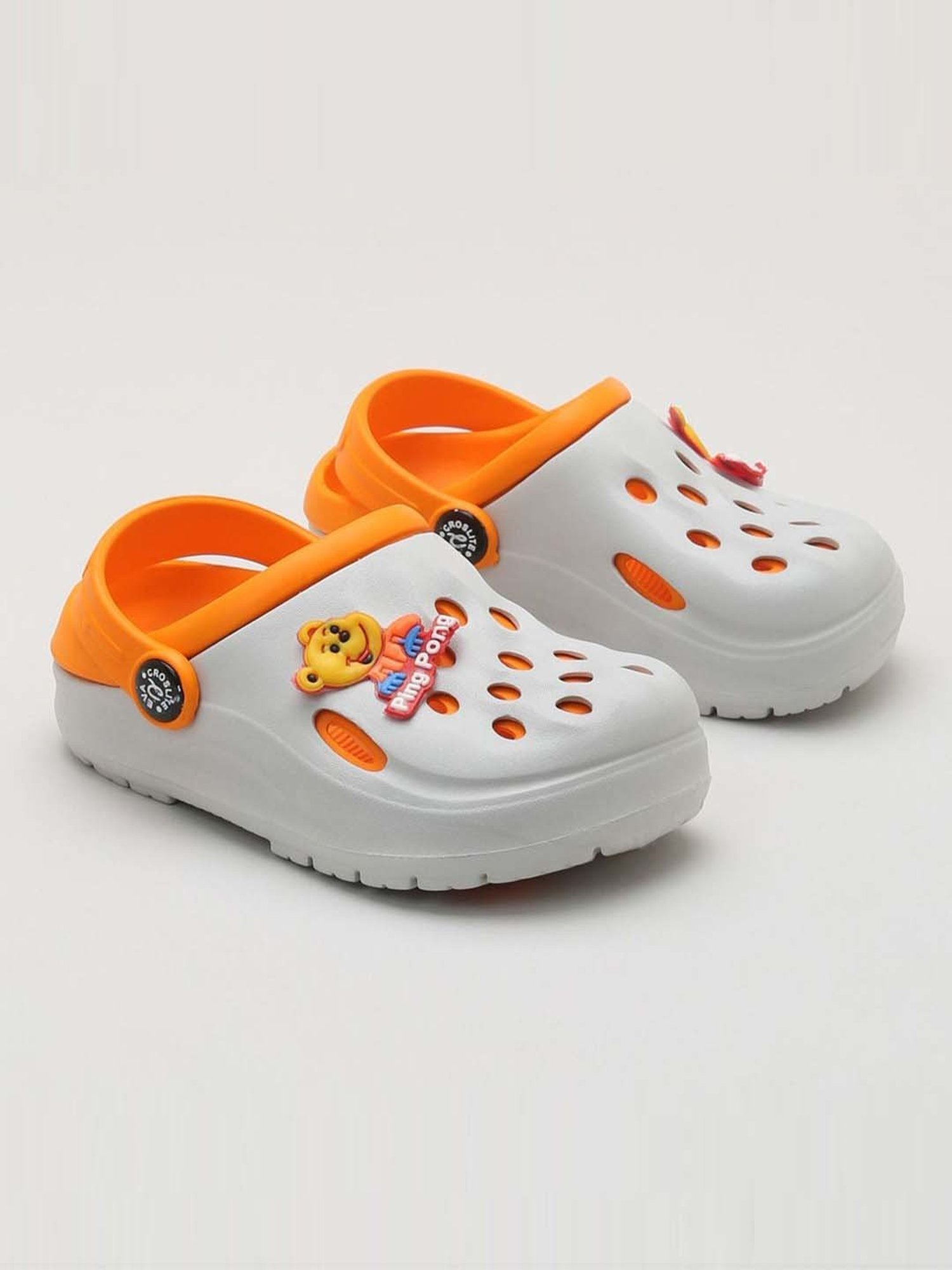 Priaansha Kids Grey & Orange Back Strap Clogs