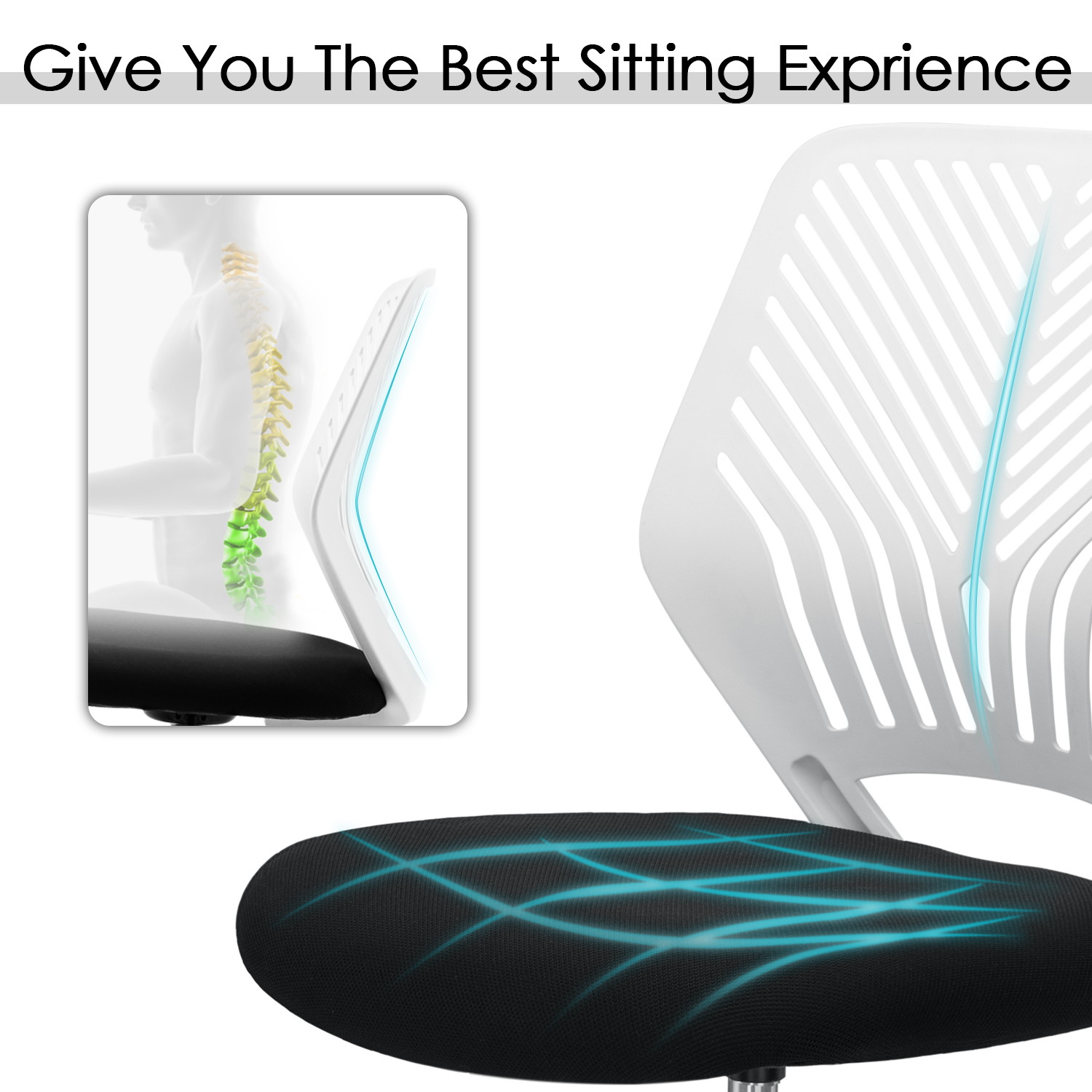 Vitesse Office Chair Armless Desk Chair Mesh Computer Chair Task Chair with Back Support Swivel Rolling Executive Chair for Back Pain,Black