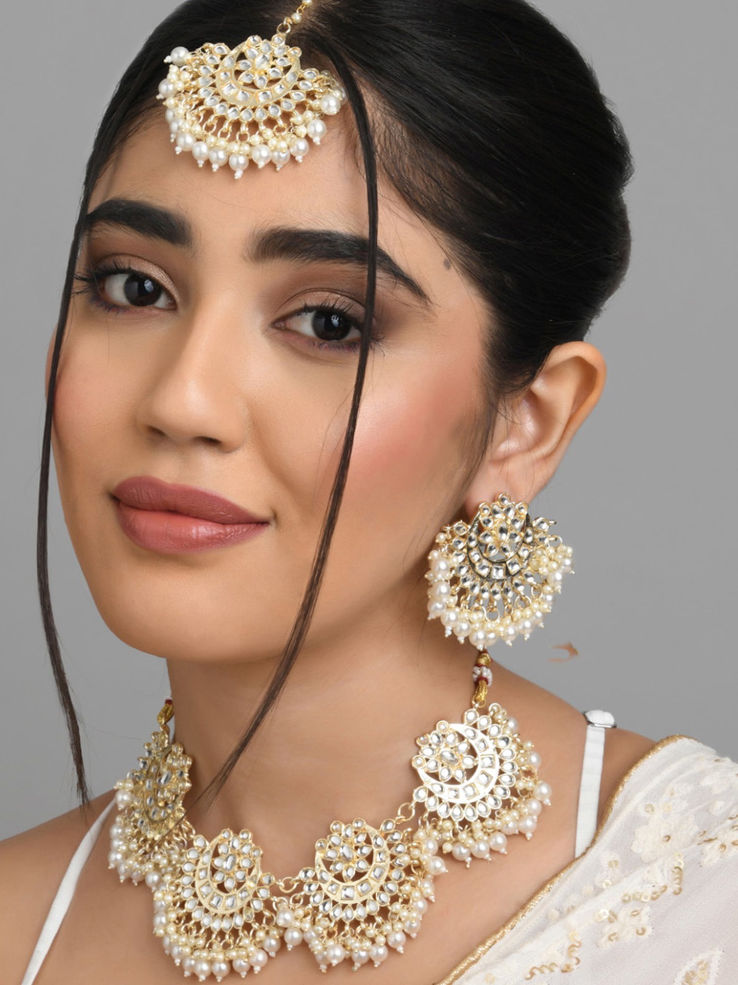 Fida Ethnic Indian Antique White Jewellery Set