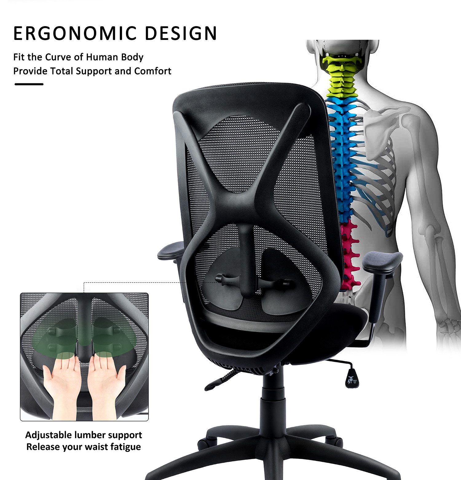 Office Desk Chair Clearance, Ergonomic Mesh Computer Task Chair with Headrest, Adjustable Armrests, Seat, and Lumbar Support, High Back Executive Swivel Chair, Black