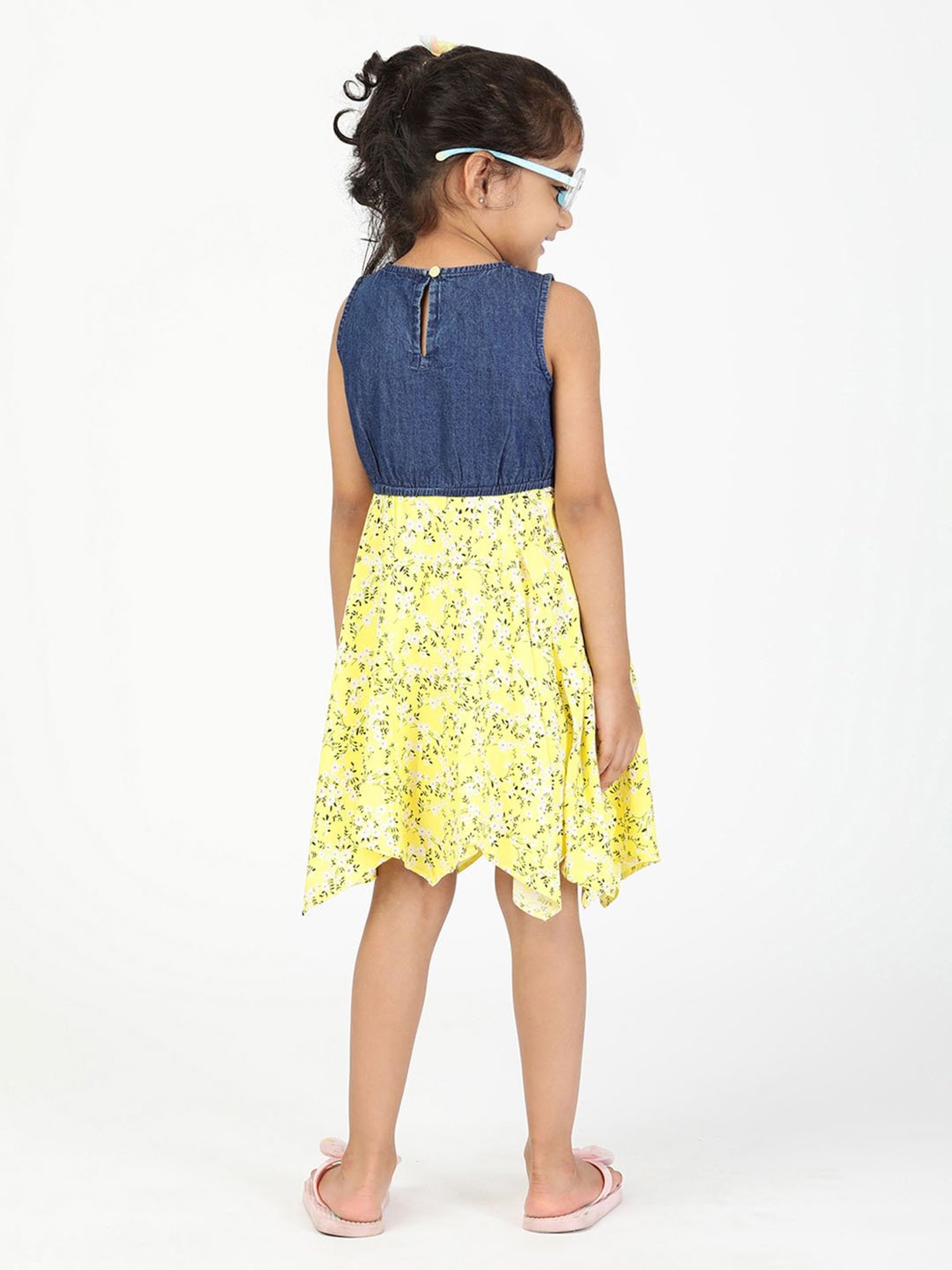 Budding Bees Kids Blue & Yellow Floral Print Dress