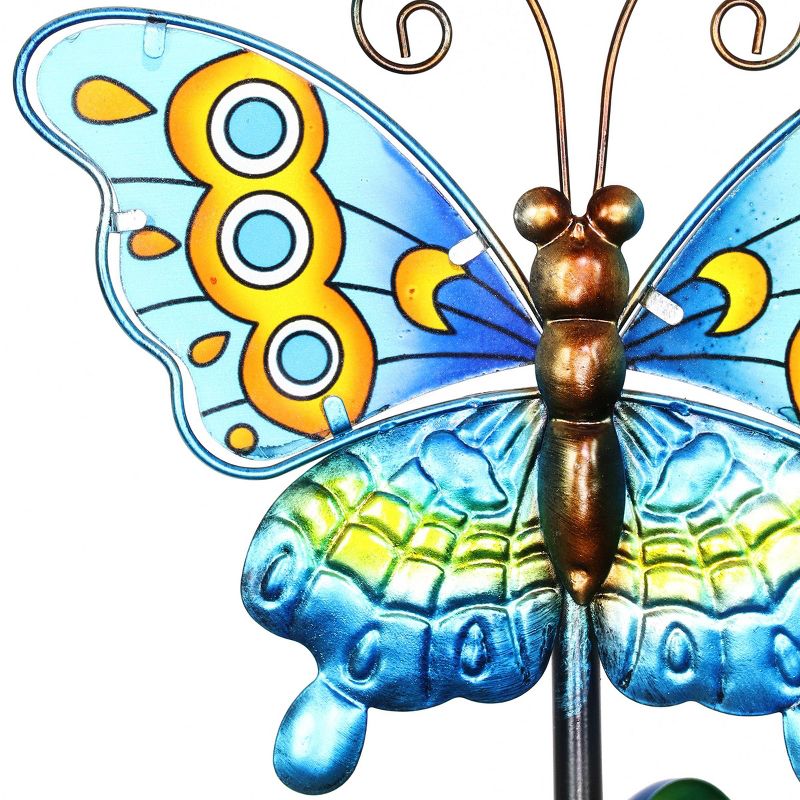 37.8" Metal Butterfly Spinner Garden Stake Teal - Exhart