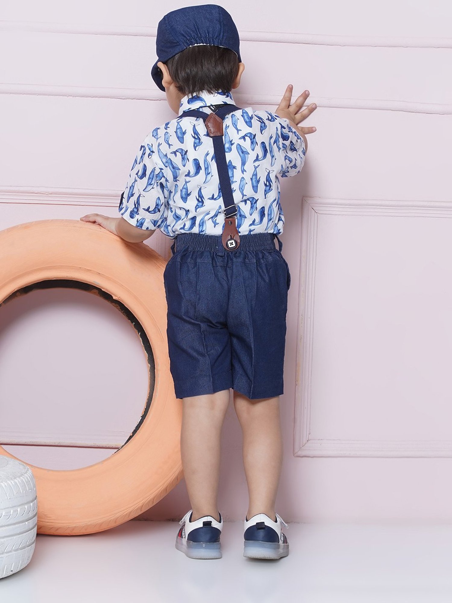 AJ Dezines Kids Sky Blue & Black Solid Full Sleeves Shirt, Pants, Coat, Waistcoat with Tie