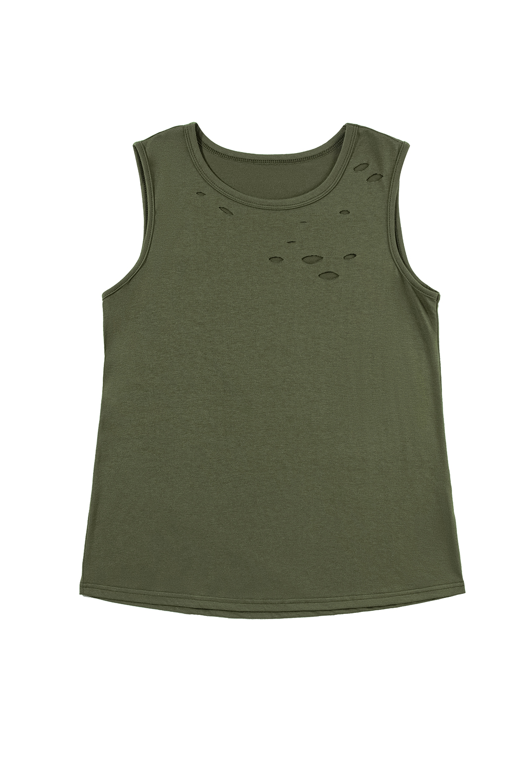 Jungle Green Solid Color Distressed Ripped Tank Top