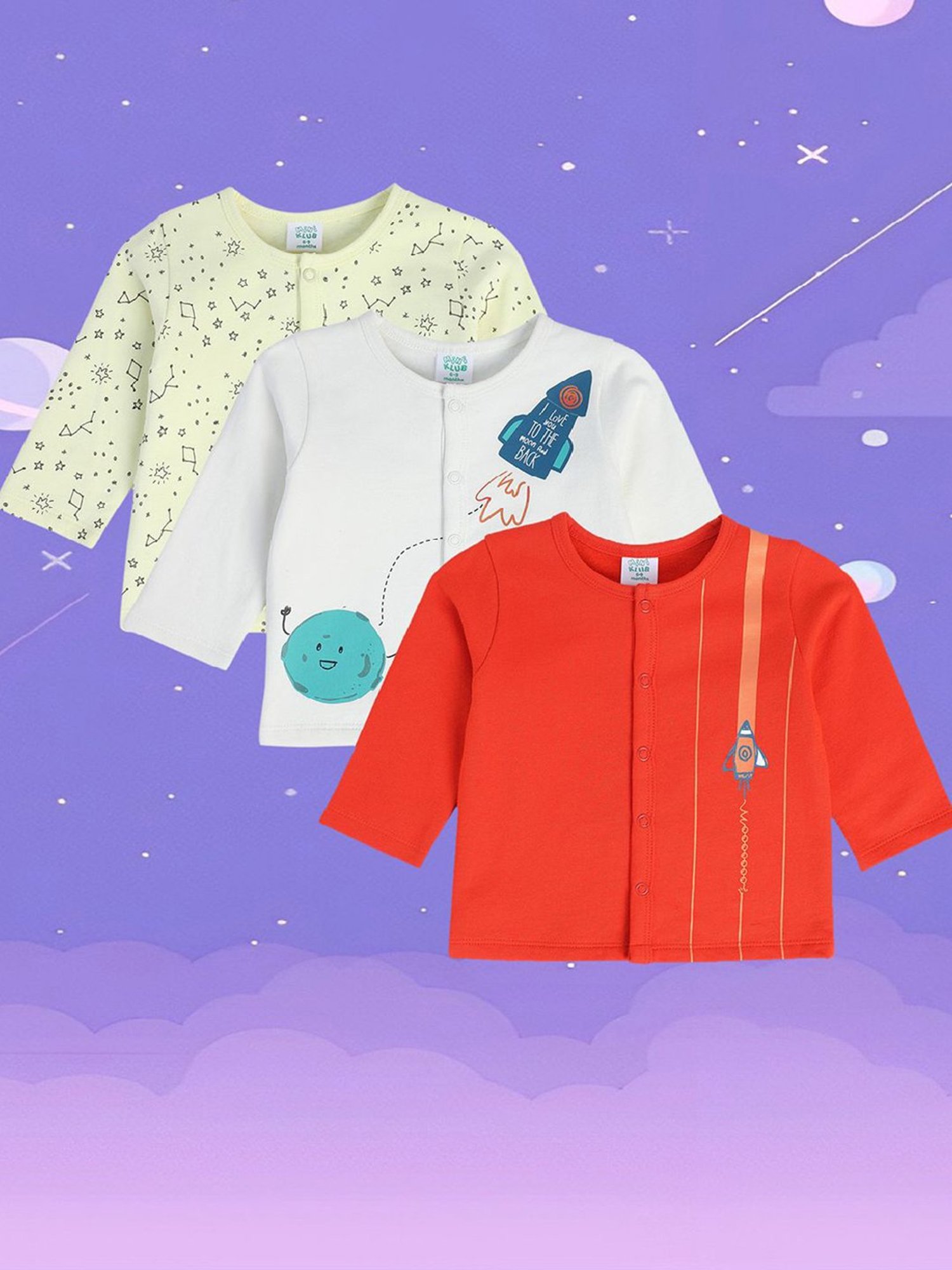 MINIKLUB Kids Multicolor Printed Full Sleeves Jhablas (Pack Of 3)