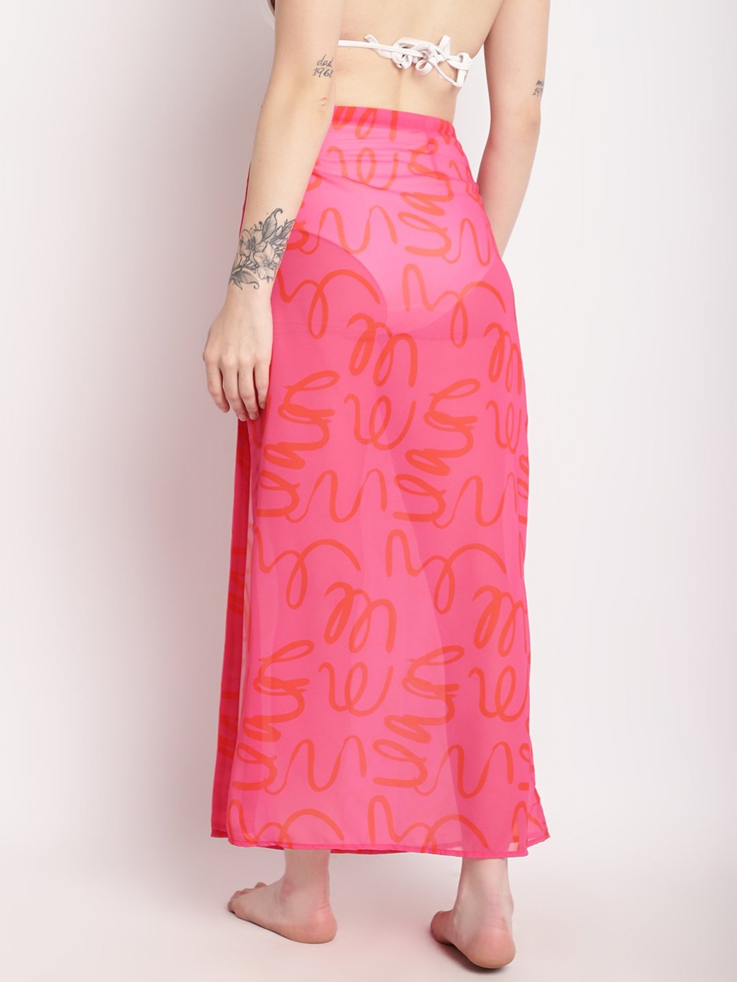 Erotissch Pink Printed Beachwear Cover-Up Wrap Skirt