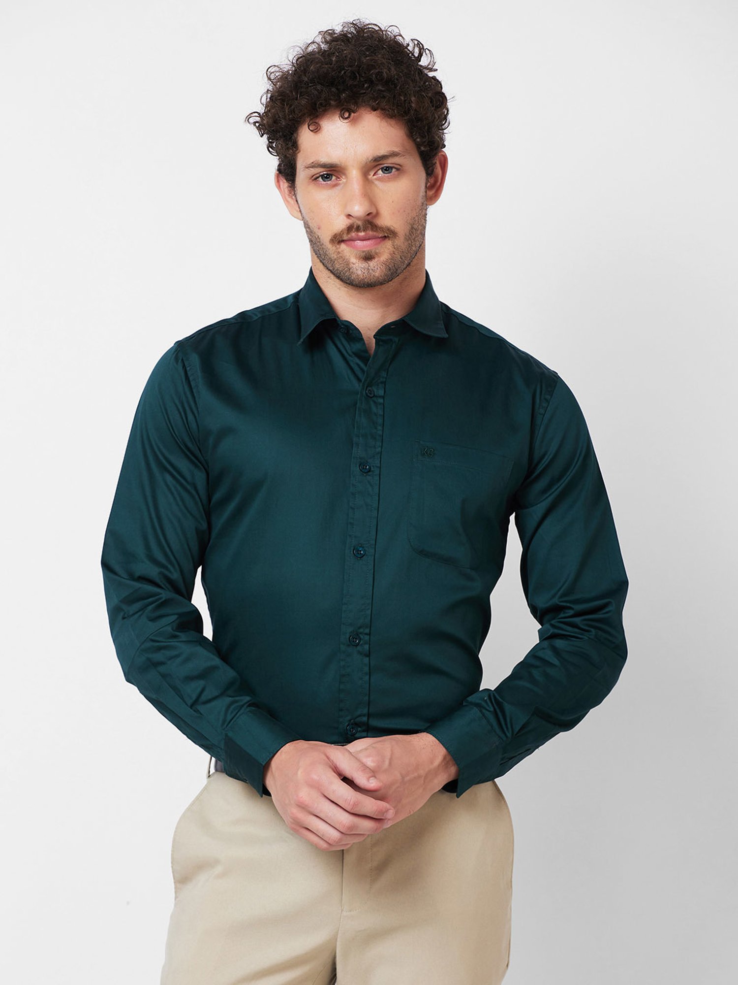 Kenneth Cole New York Dark Green Slim Fit Cotton Shirt