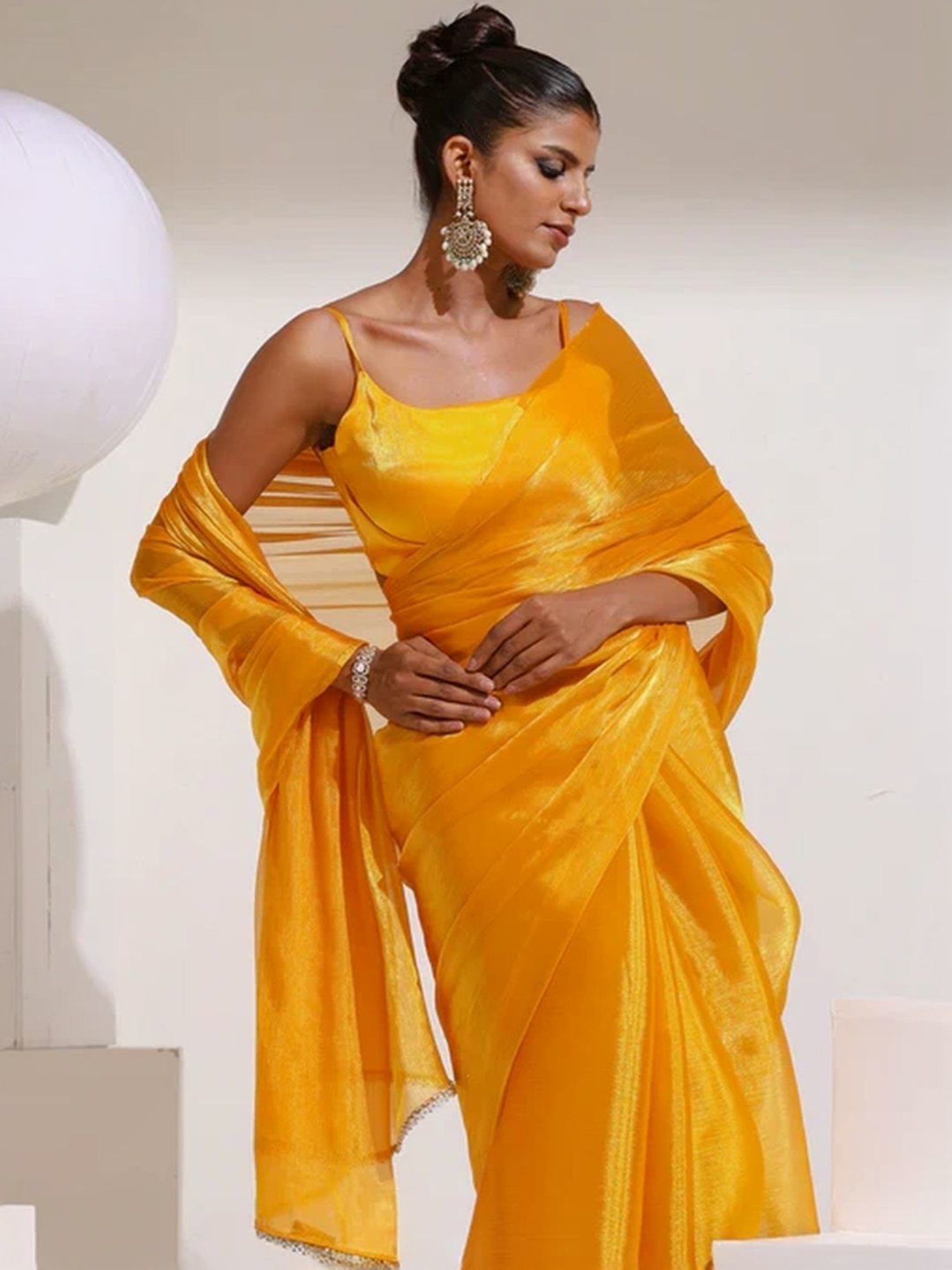 Swtantra Yellow Embellished Saree With Unstitched Blouse