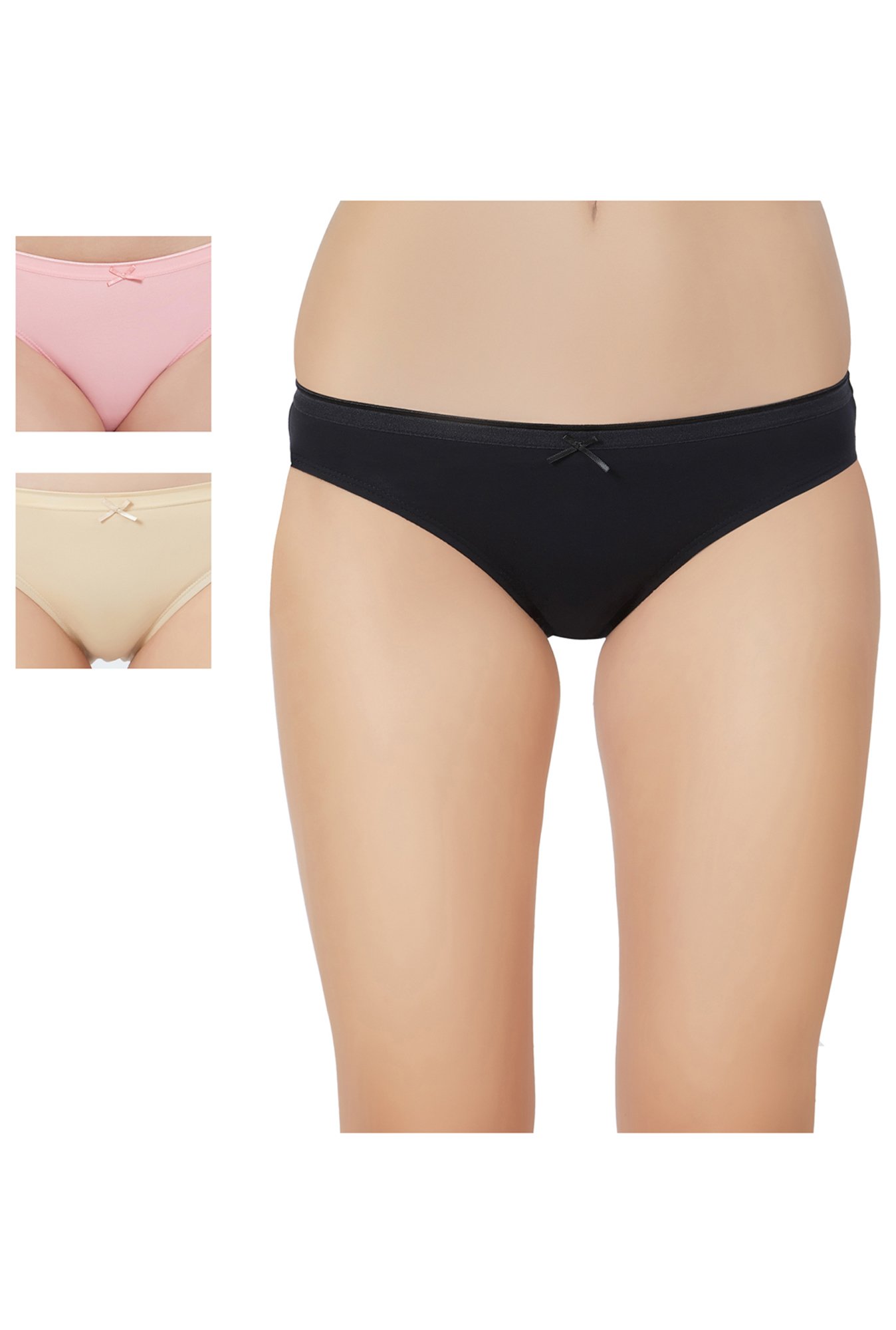 Soie Black, Beige & Pink Cotton Hipster Panty (Pack Of 3)