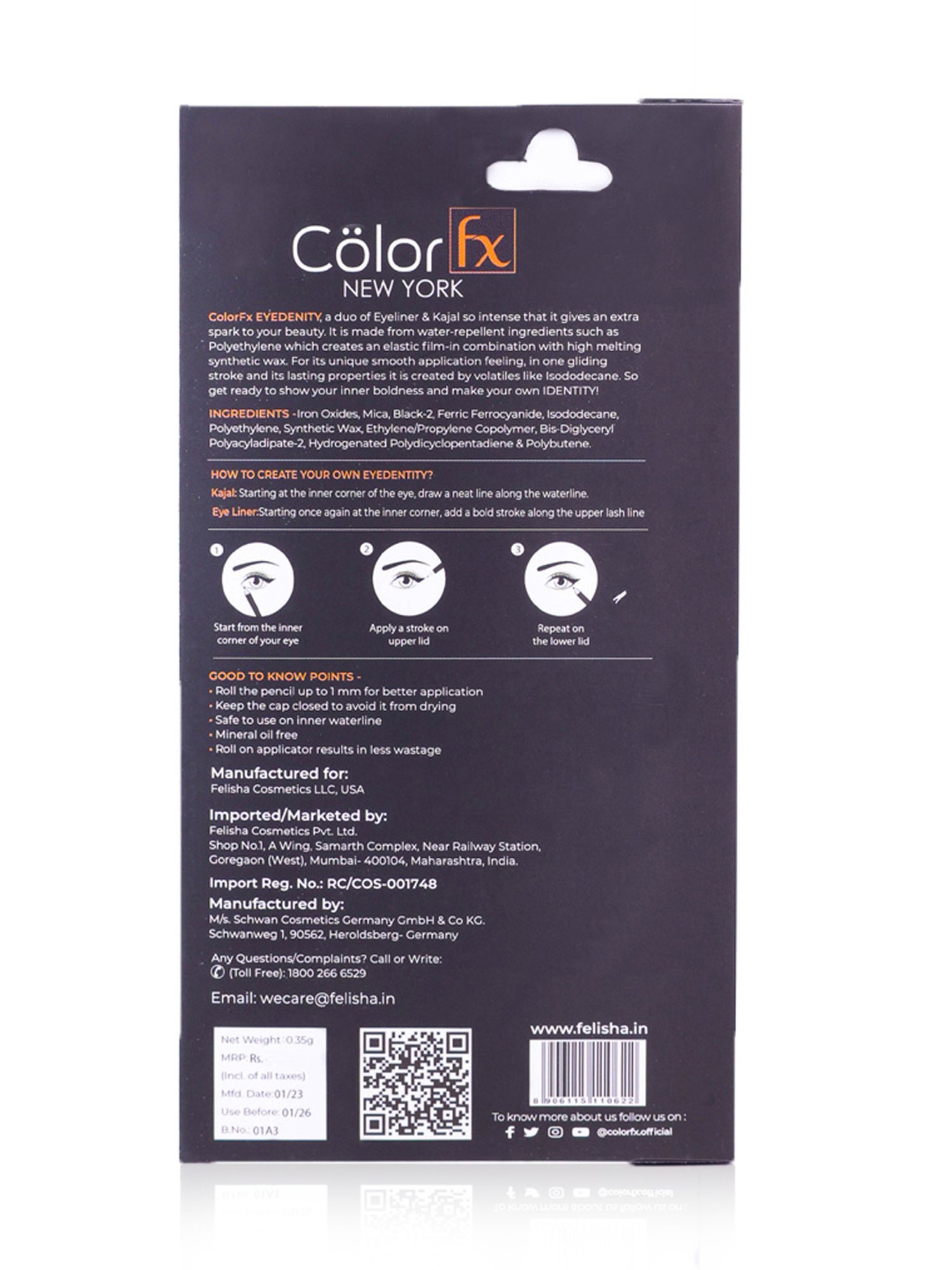 Color Fx Eyedentity 2 in 1 Kajal & Eyeliner - 5 gm