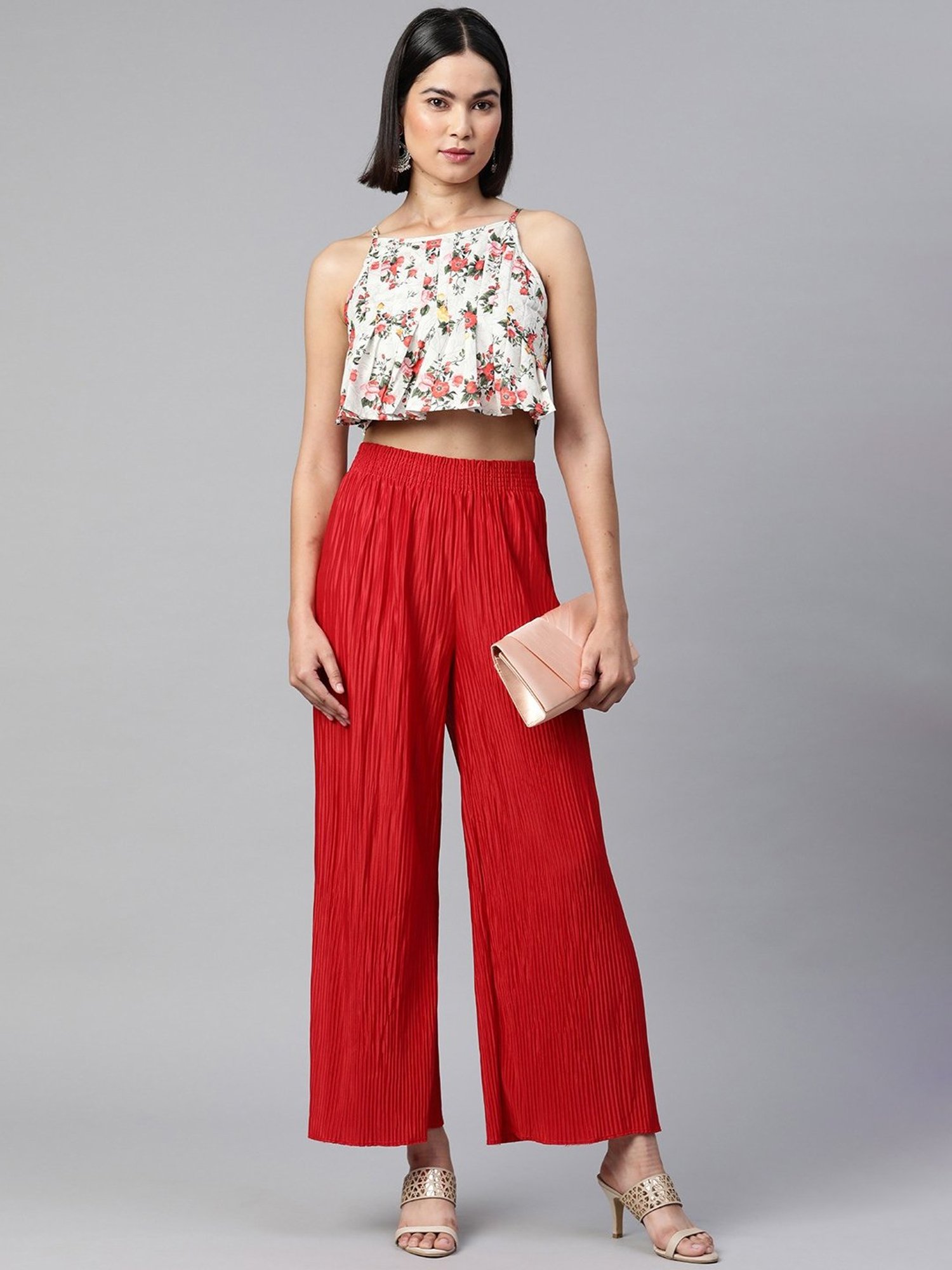 READIPRINT FASHIONS Red Pleated Palazzos