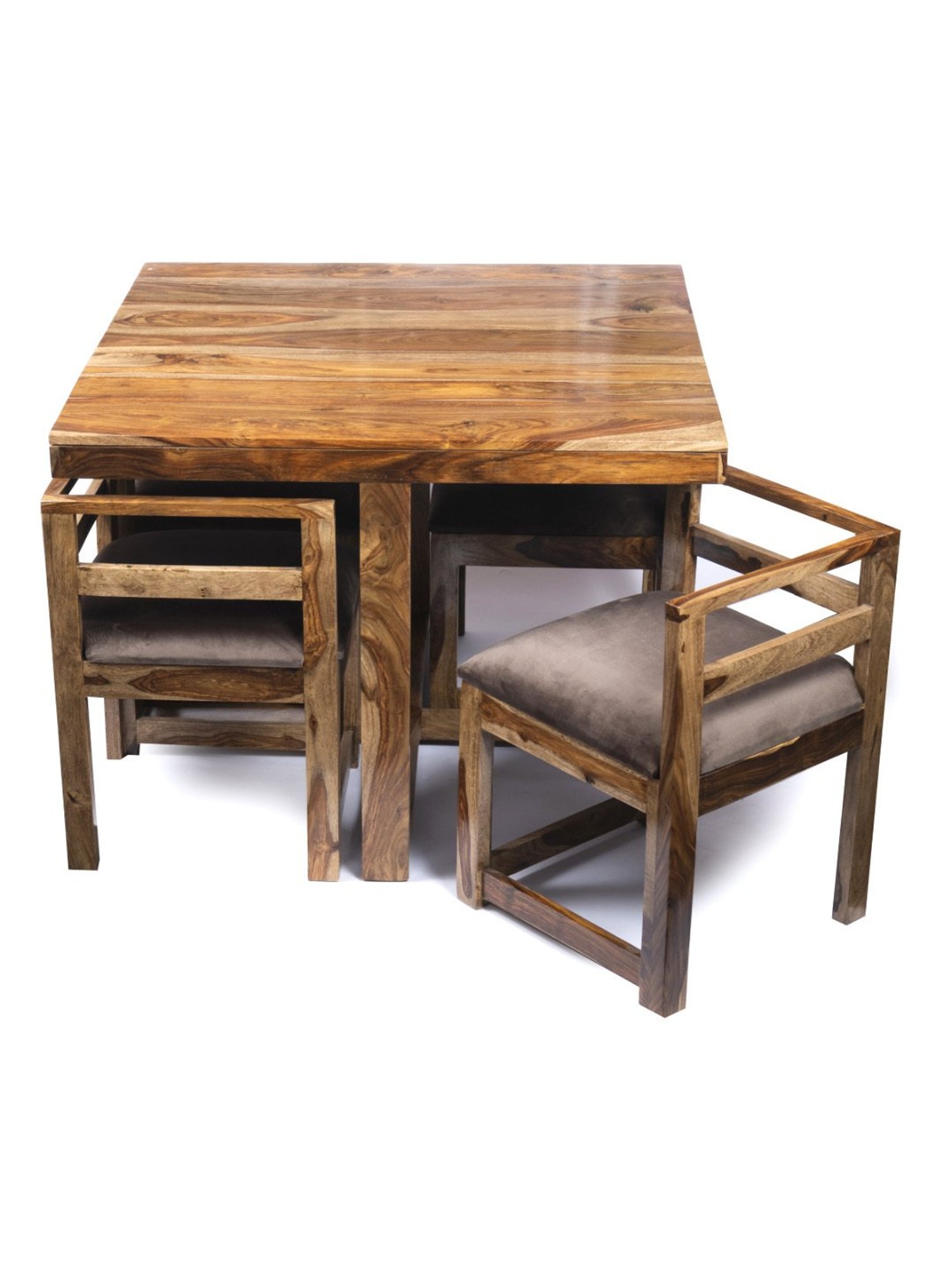Ikiriya Kingston Solid Brown Wood 4 Seater Dining Table Set Teak Finish