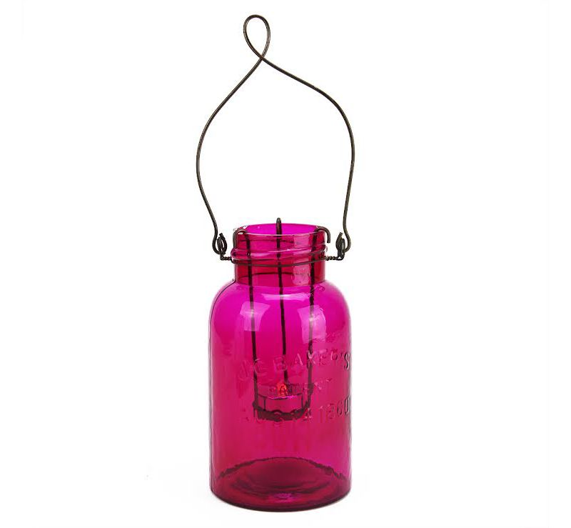 Ganz 7.5" Fancy Fair Decorative Fuchsia Purple Glass Mason Jar Tealight Holder