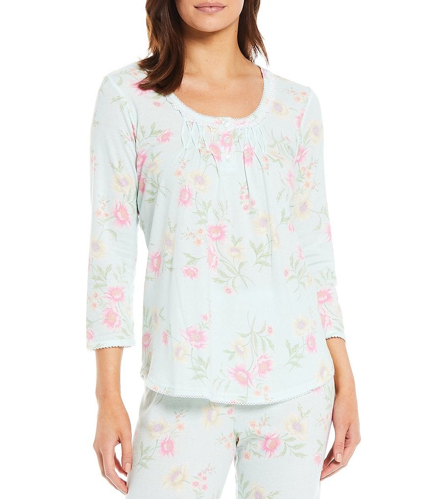 Miss Elaine Petite Cottonessa Floral Print Knit Coordinating Pajama Set