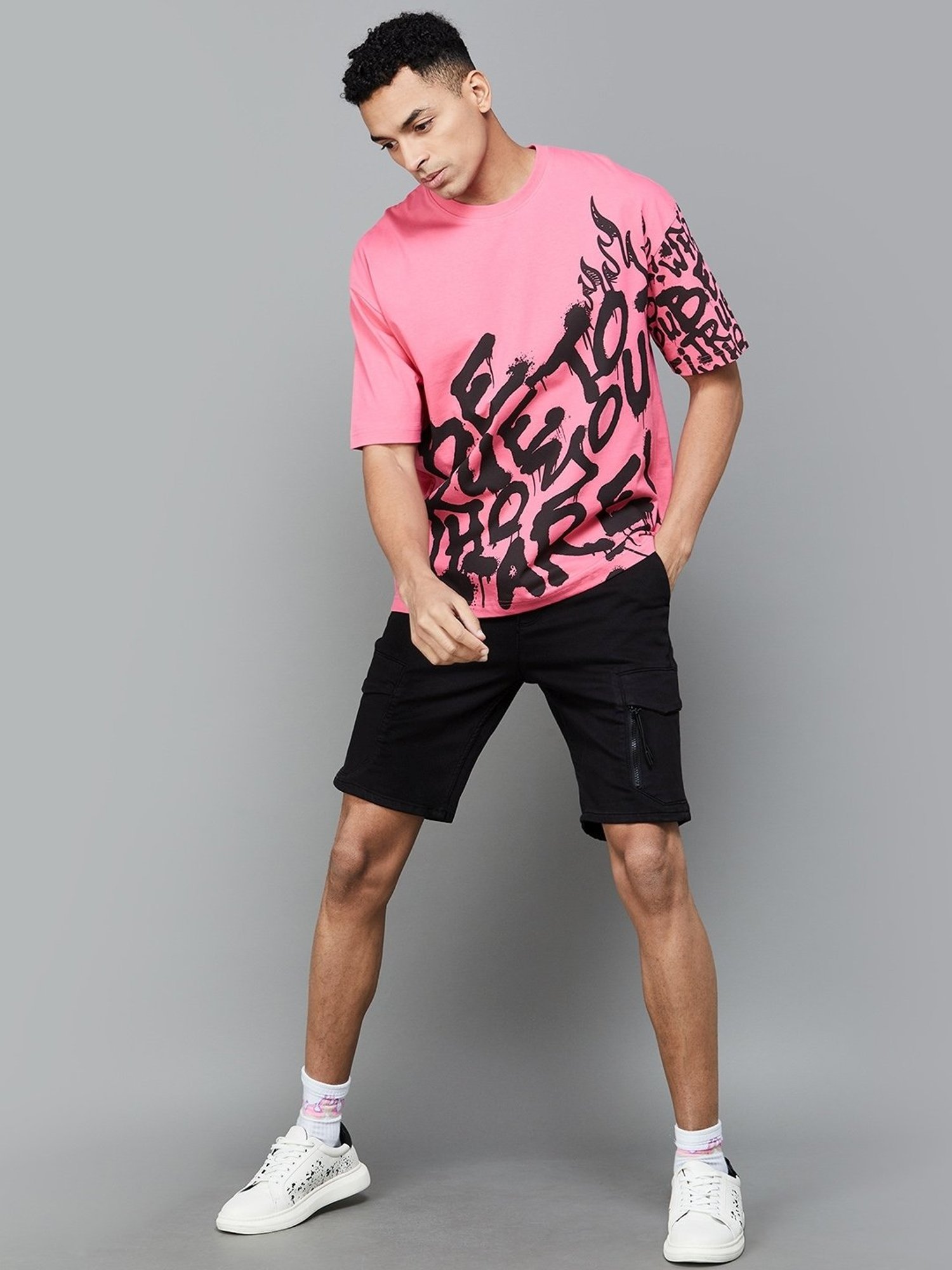 Forca by Lifestyle Pink Cotton Regular Fit Printed T-Shirt