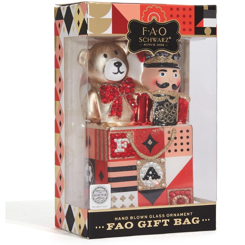 FAO Schwarz Gift Bag Ornament Partially Covered in Swarovski Crystals