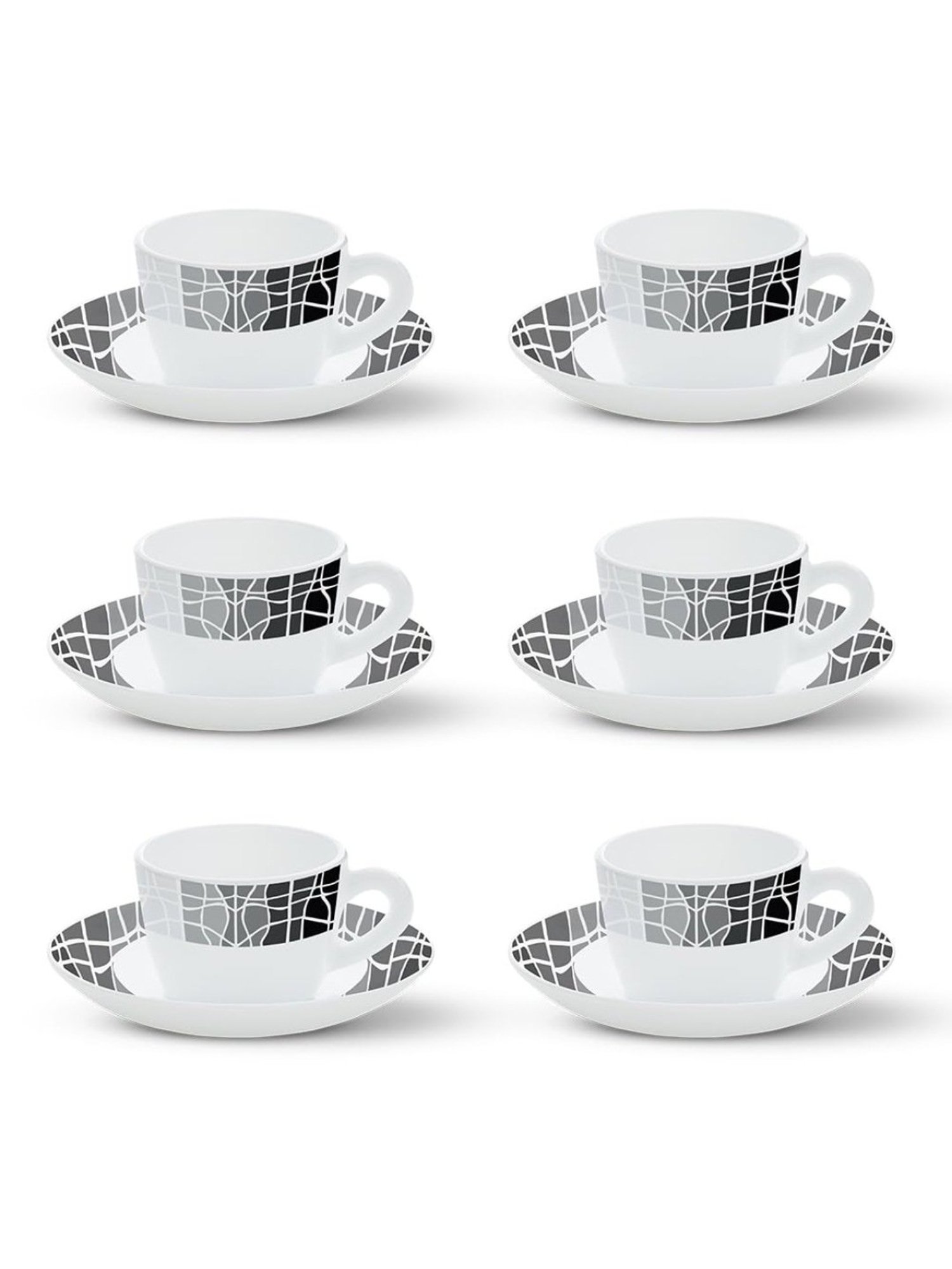 Larah by Borosil White Ceramic Opalware Cup and Saucer Set of 12 140ml
