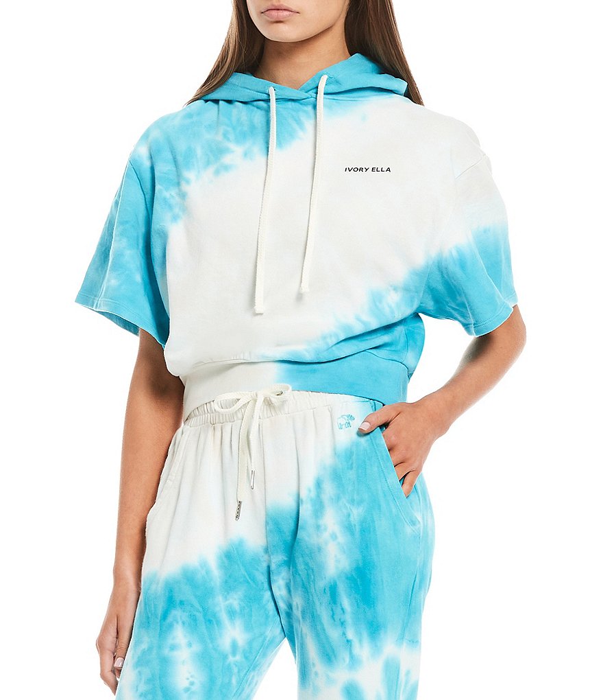 Ivory Ella Coordinating Short Sleeve Tie-Dye Cropped Hoodie