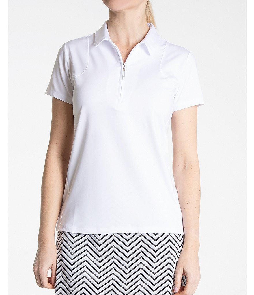 Sport Haley Aria Short Sleeve Point Collar Solid Polo Top