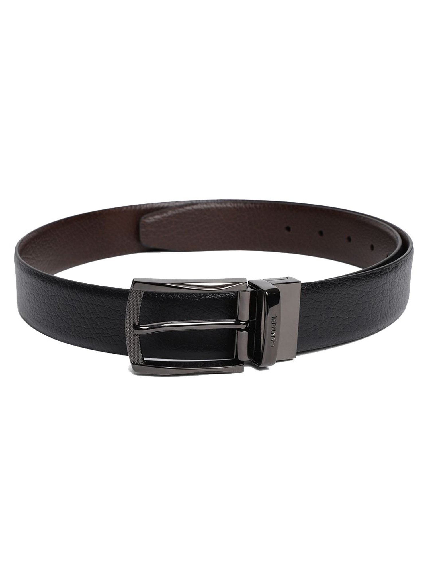 BELWABA Black Textured Formal Leather Belt for Men