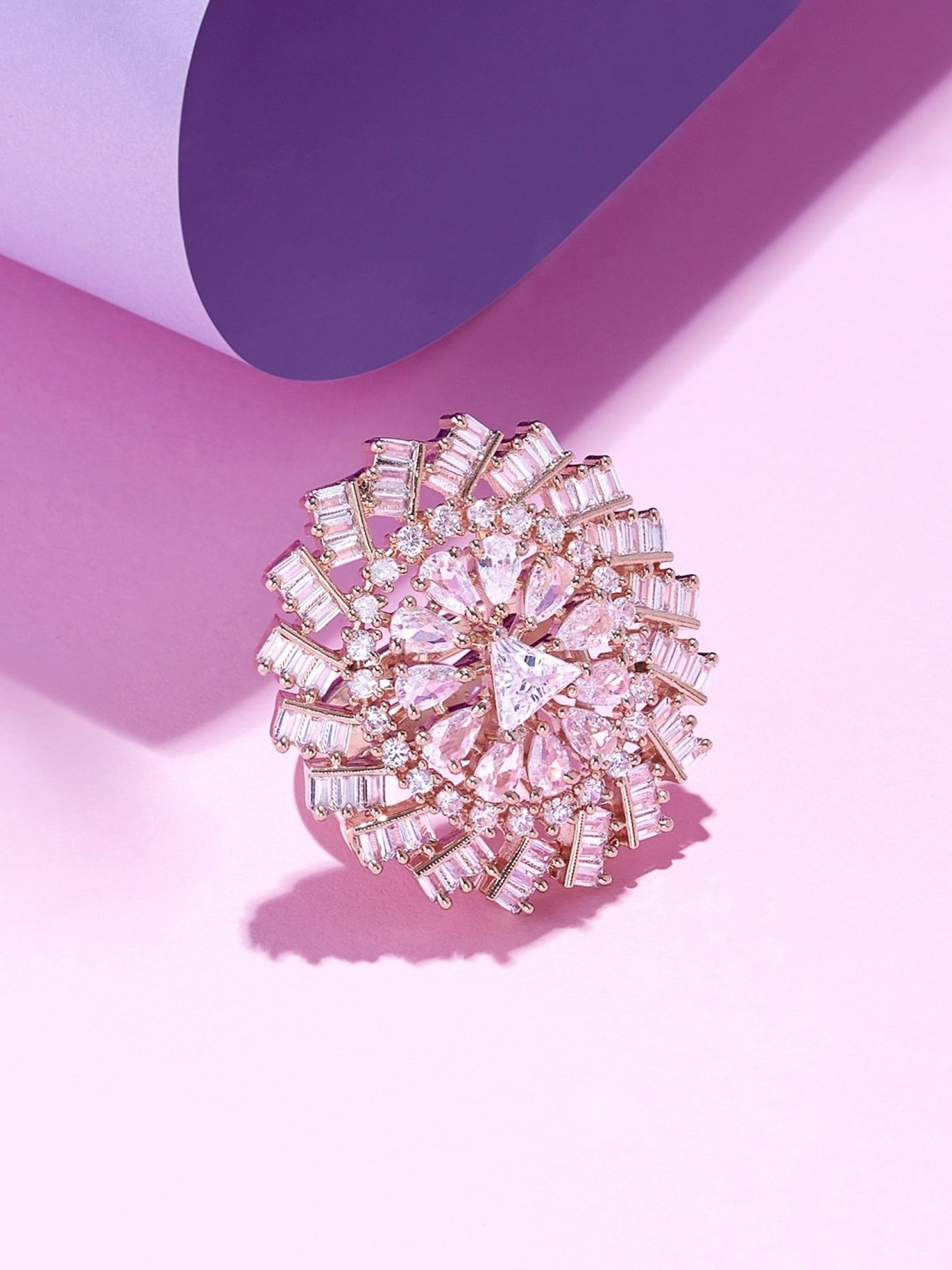 Zaveri Pearls Rose Gold Dazzling Cubic Zirconia Party Bling Statement Brass Ring-ZPFK15425