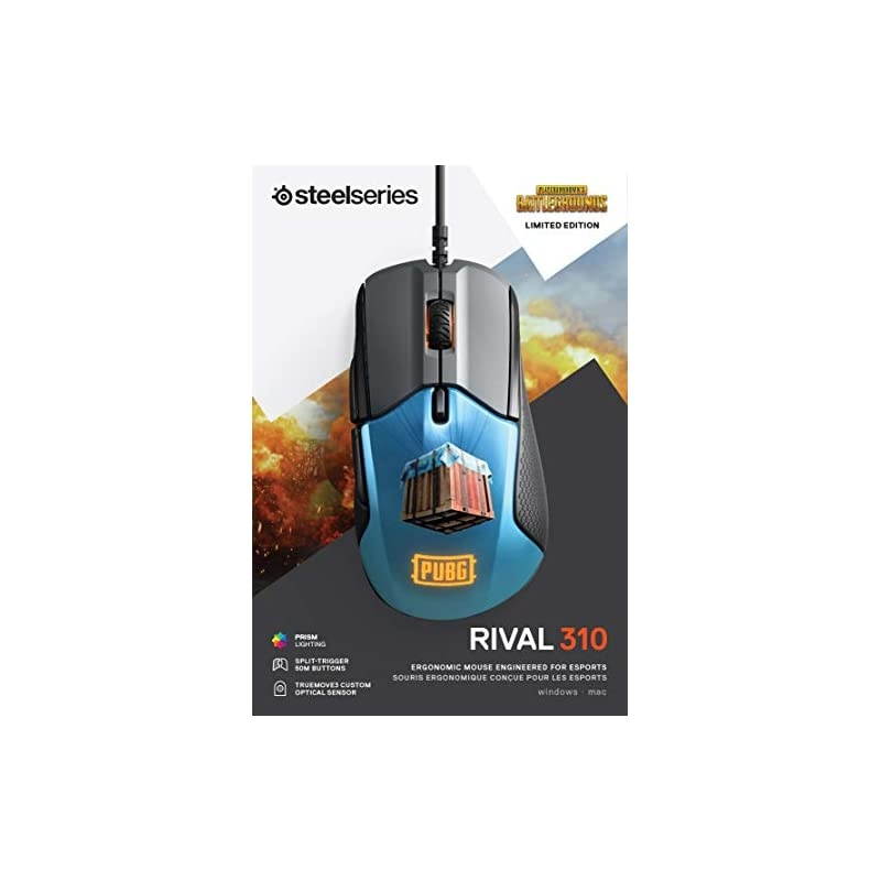 Rival 310 PUBG Edition Gaming Mouse 12000 CPI TrueMove3 Optical Sensor SplitTrigger Buttons RGB Lighting