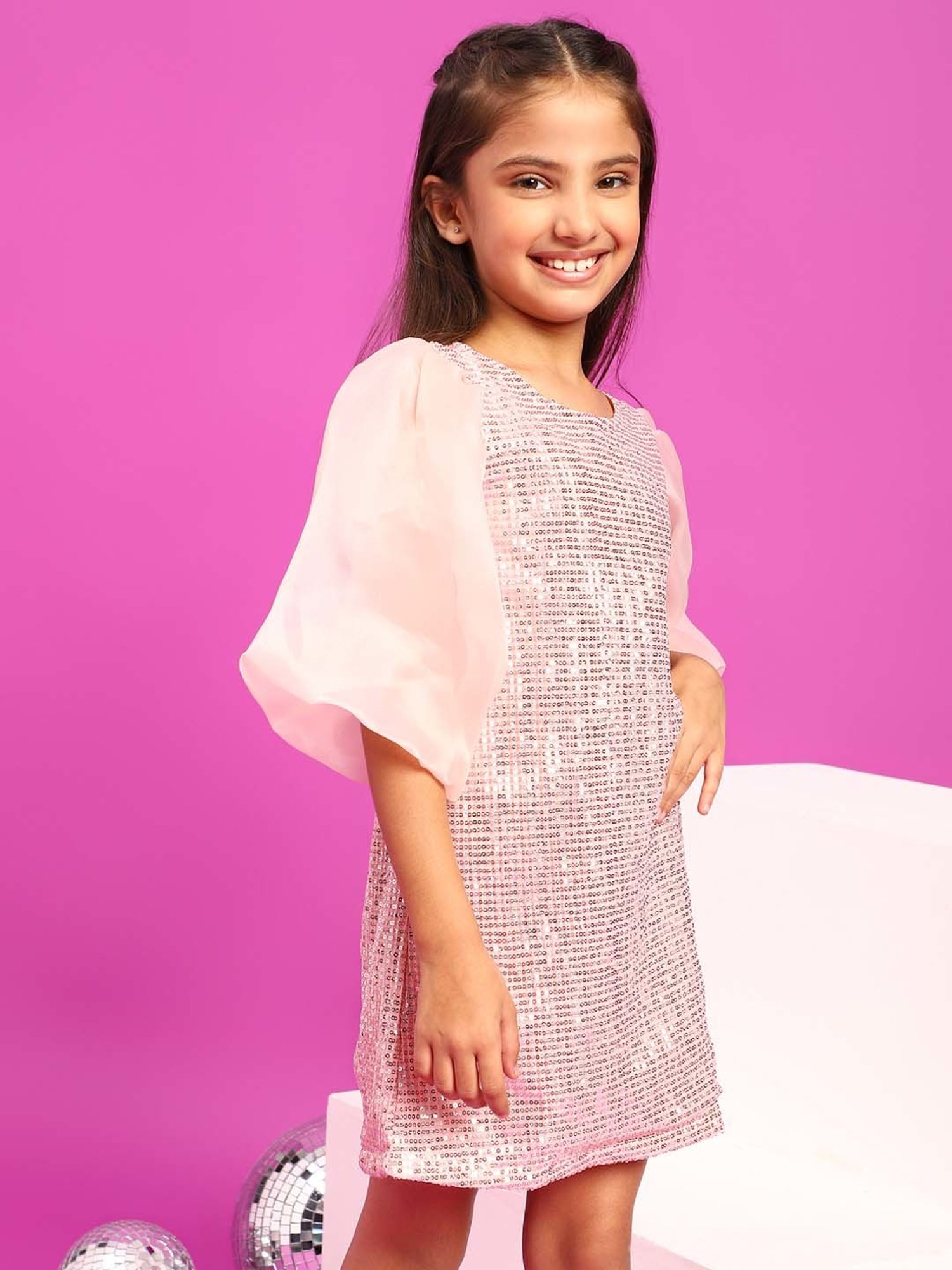 Tales & Stories Kids Peach Embellished Dress