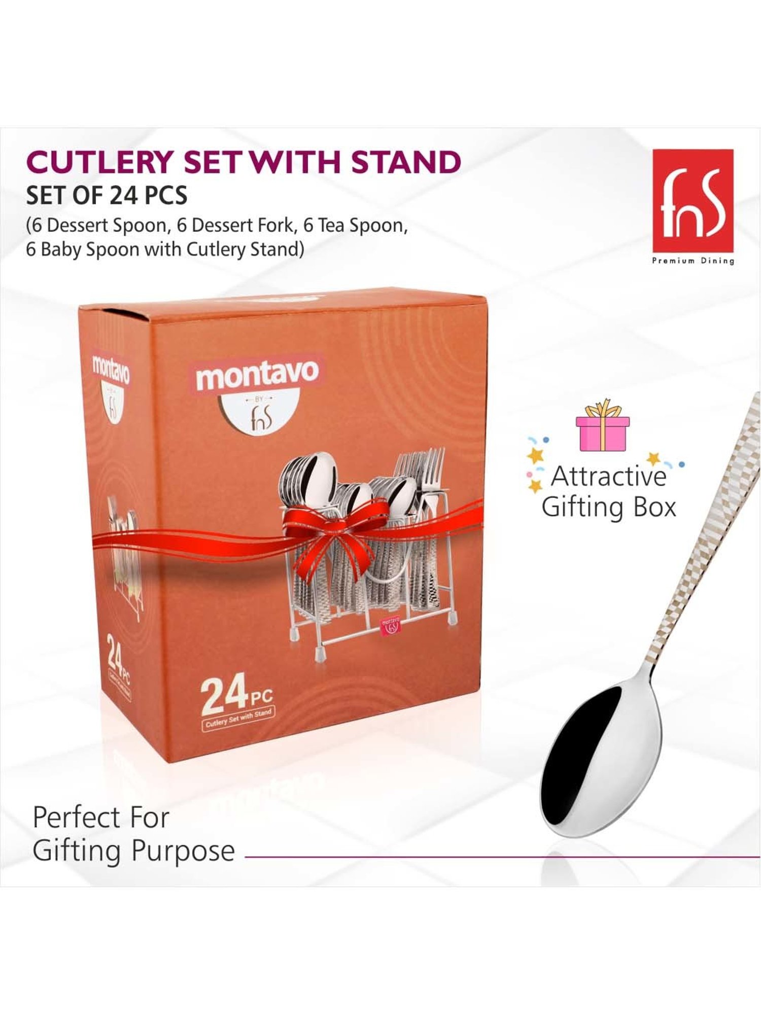 FnS Silver Stainless Steel Cutlery - Set of 24