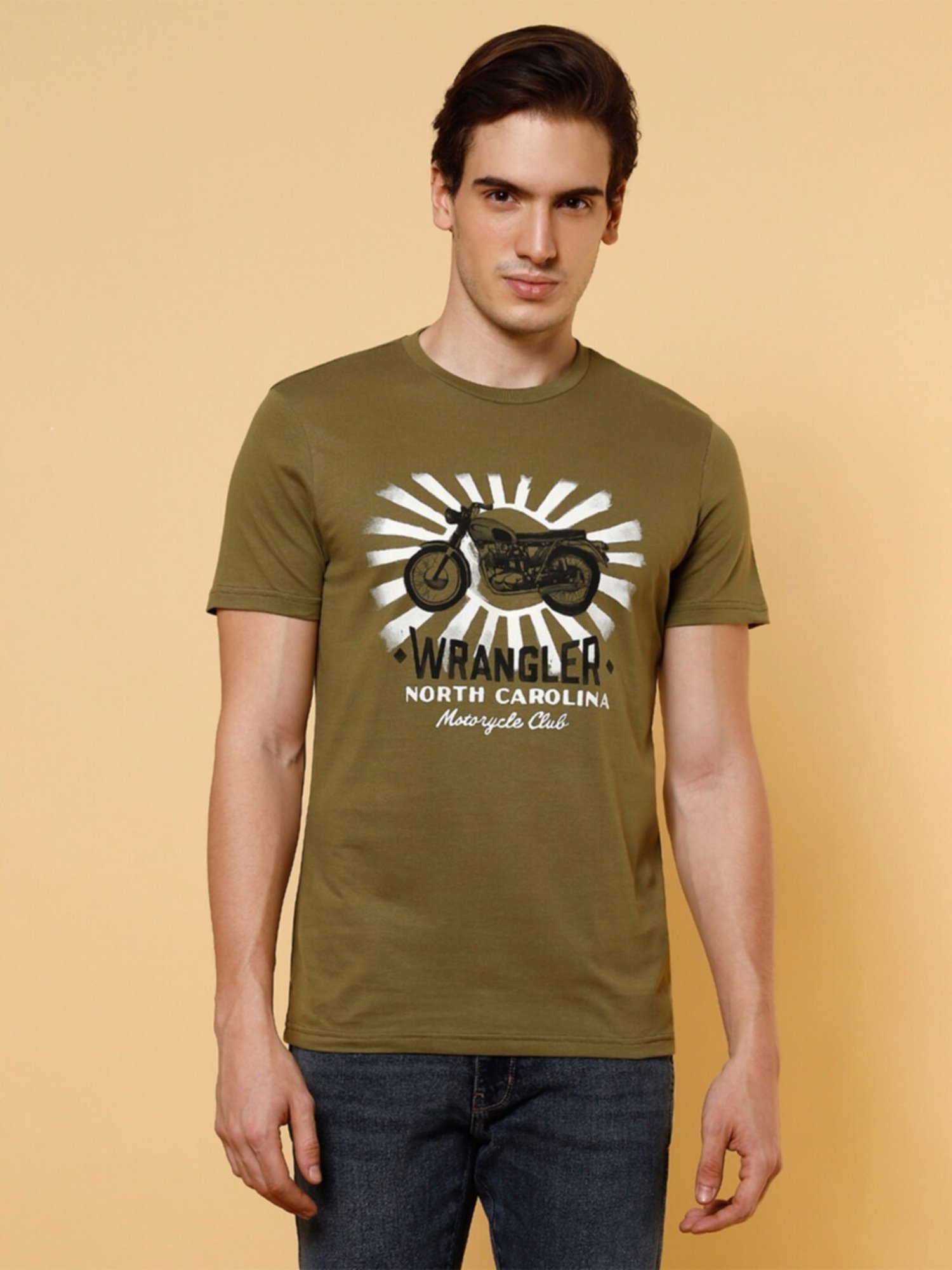 Wrangler Winter Moss Cotton Regular Fit Printed T-Shirt