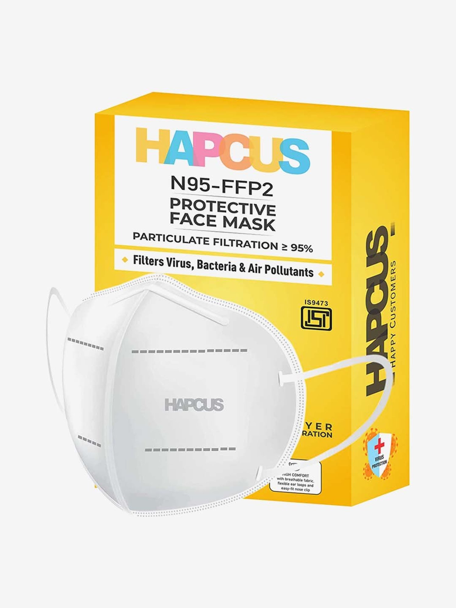 HAPCUS N95-FFP2 5 Layer Protective Face Mask - Pack of 5 (White)
