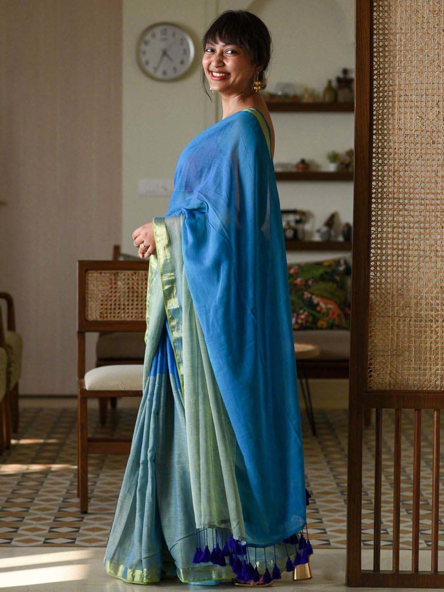 Suta Blue Cotton Woven Saree