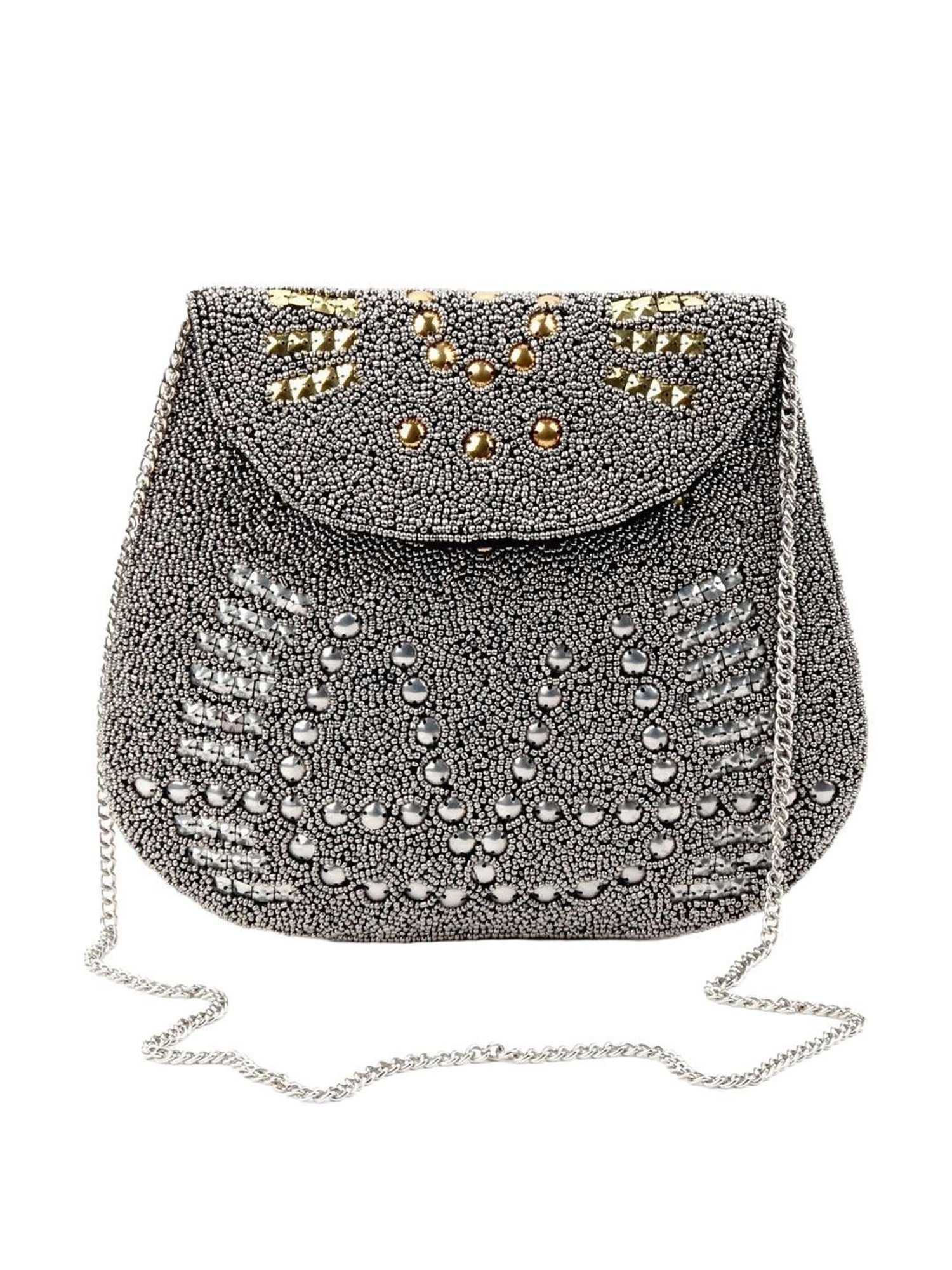 Odette Silver & Gold Embellished Sling Handbag