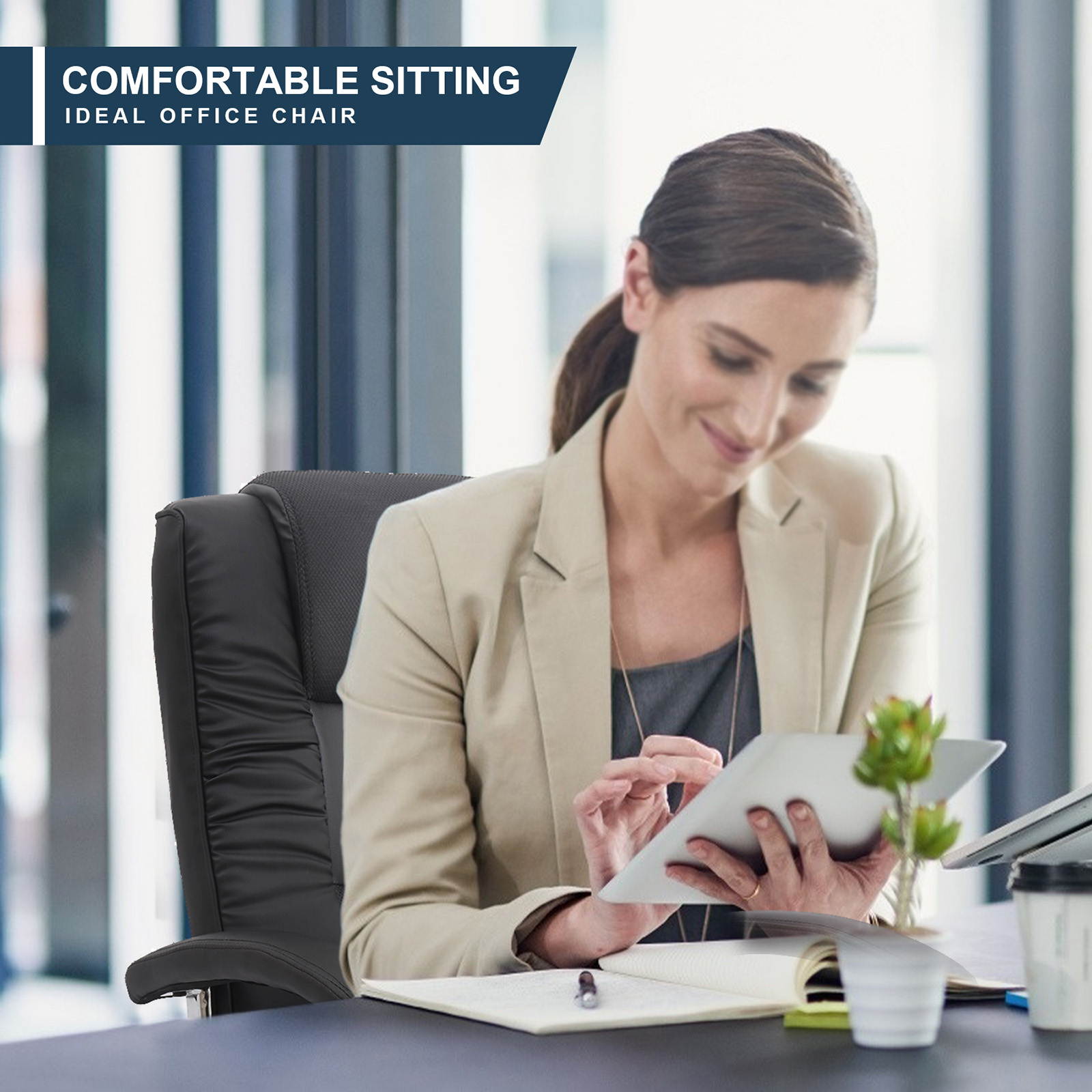 YOUTHUP Office Chair Computer High Back Adjustable Ergonomic Desk Chair Executive PU Leather Swivel Task Chair with Armrests Lumbar Support,White