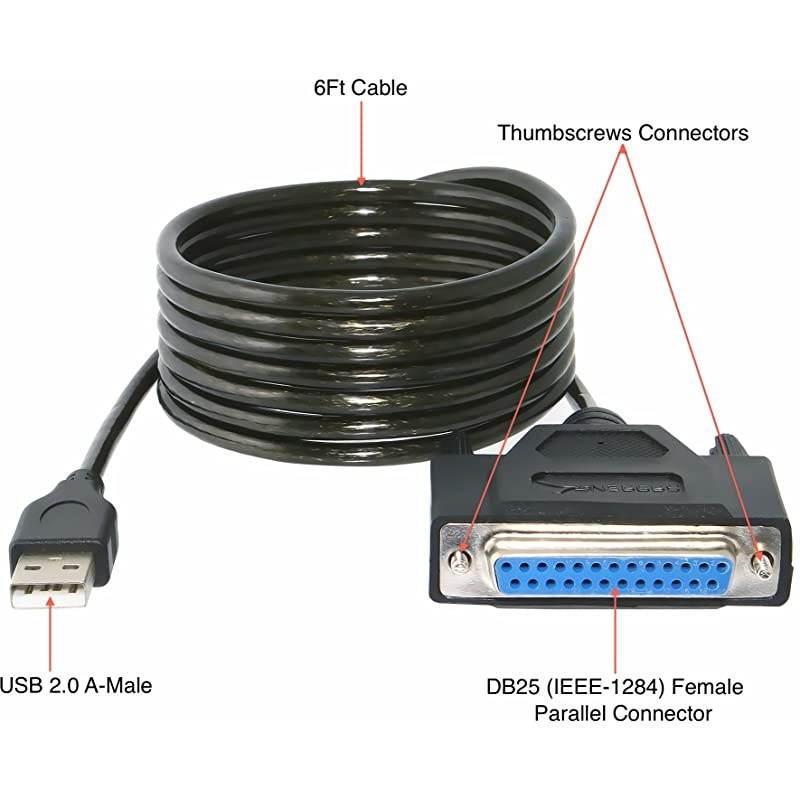 USB 20 to DB25 IEEE1284 Parallel Printer Cable Adapter THUMBSCREWS Connectors CBDB25